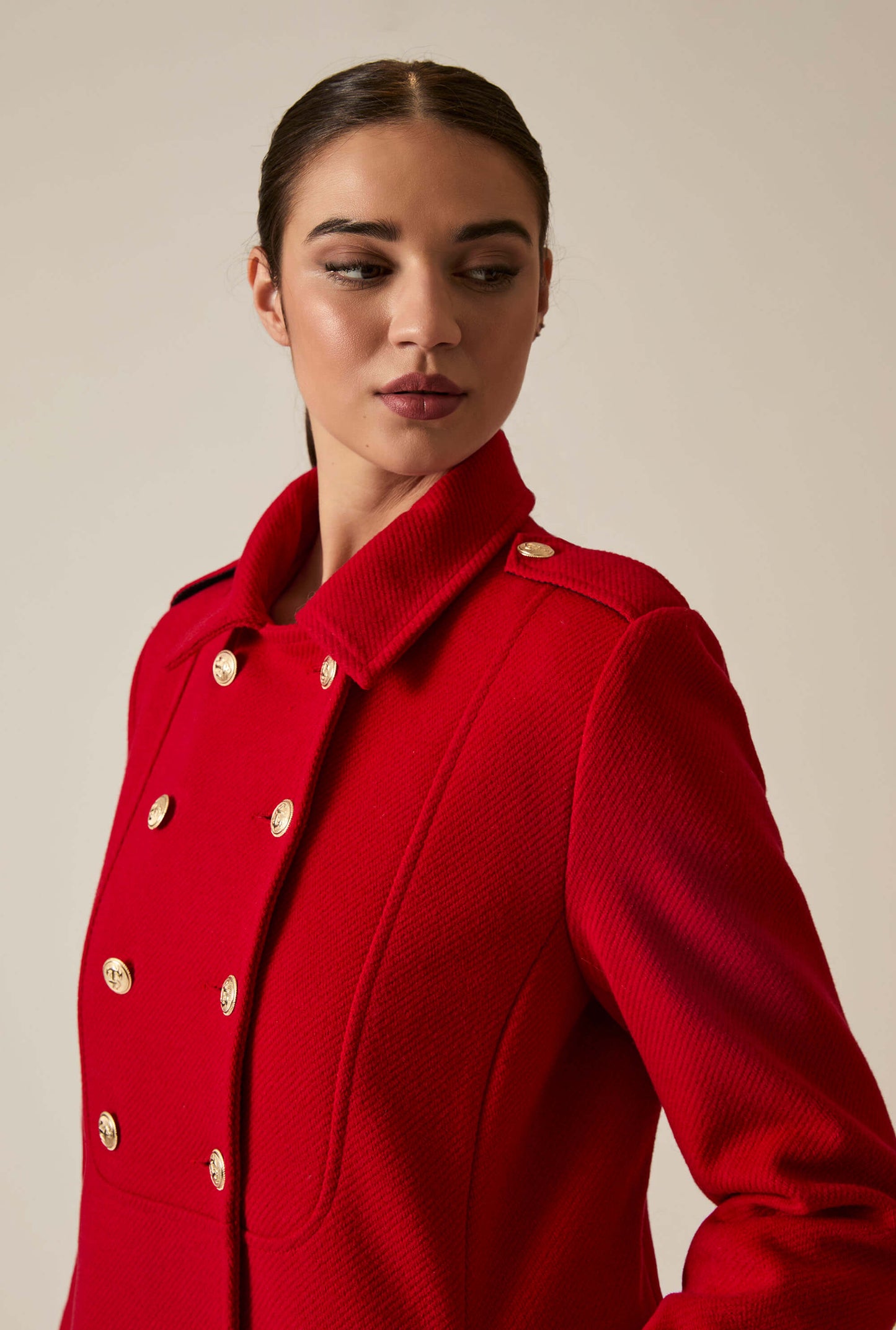 Red Long Military Coat