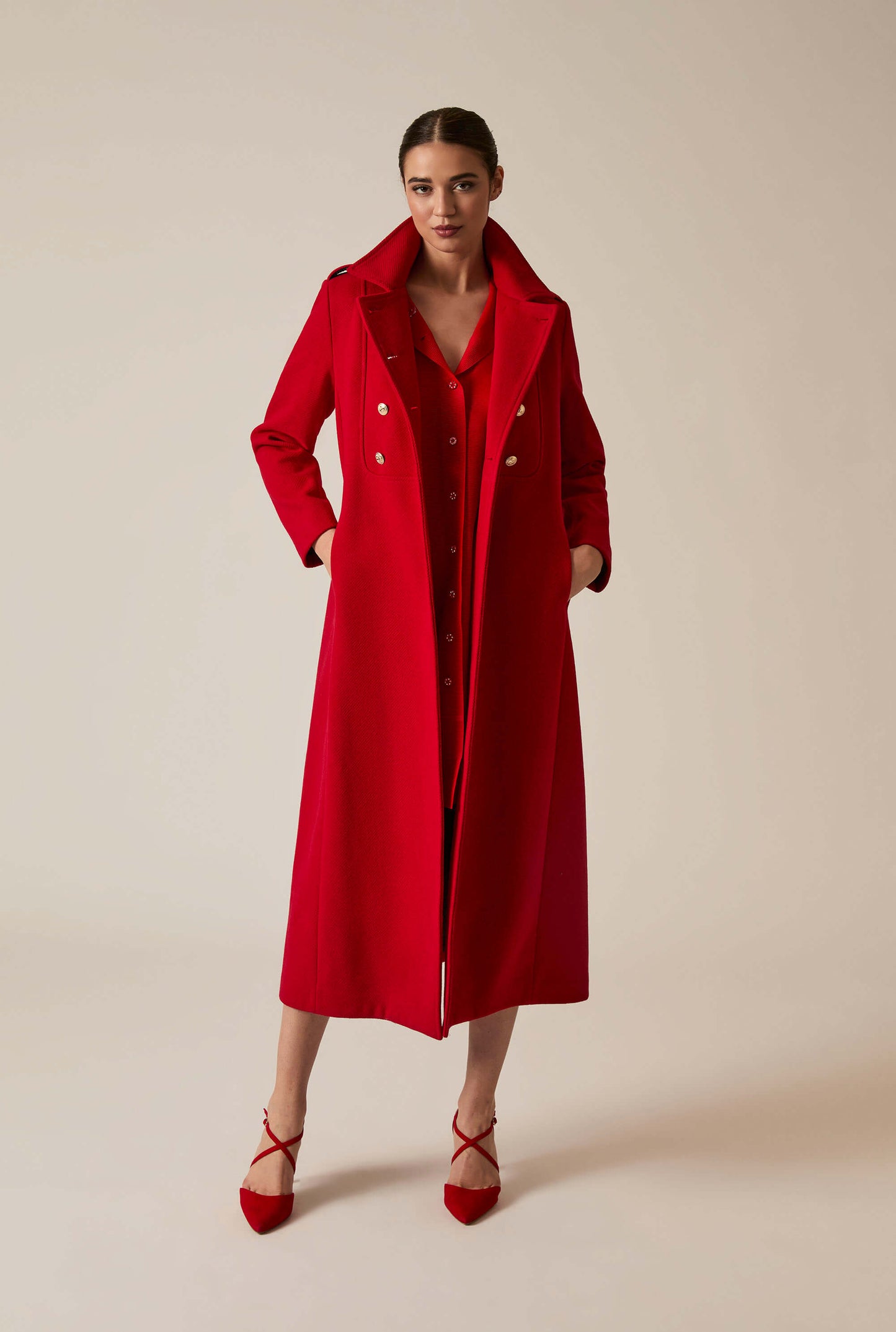 Red Long Military Coat