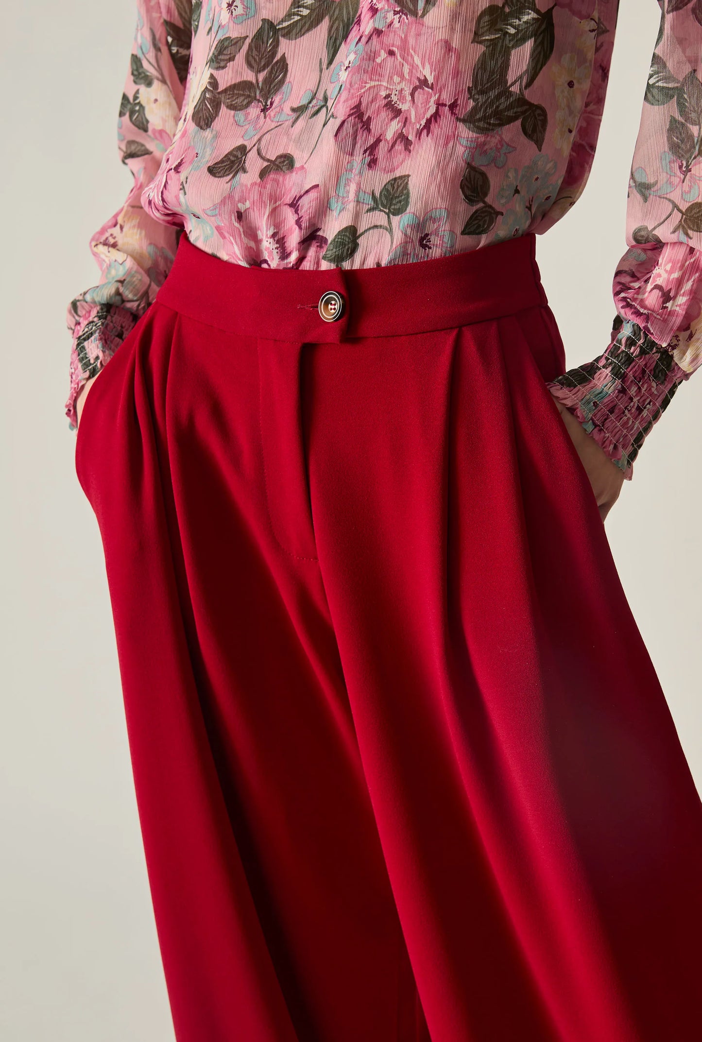 Red Wide Leg Suit Trousers