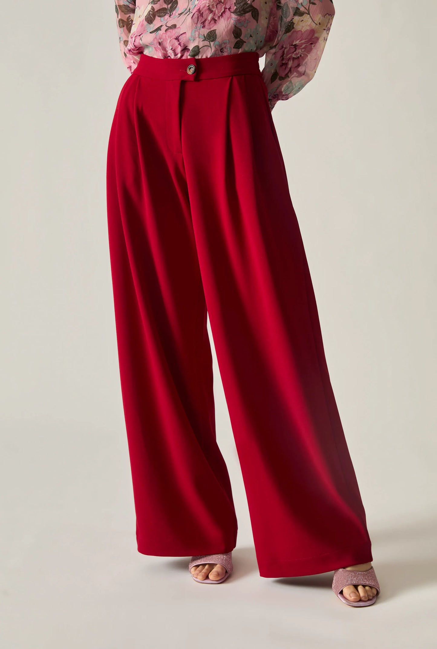 Red Wide Leg Suit Trousers