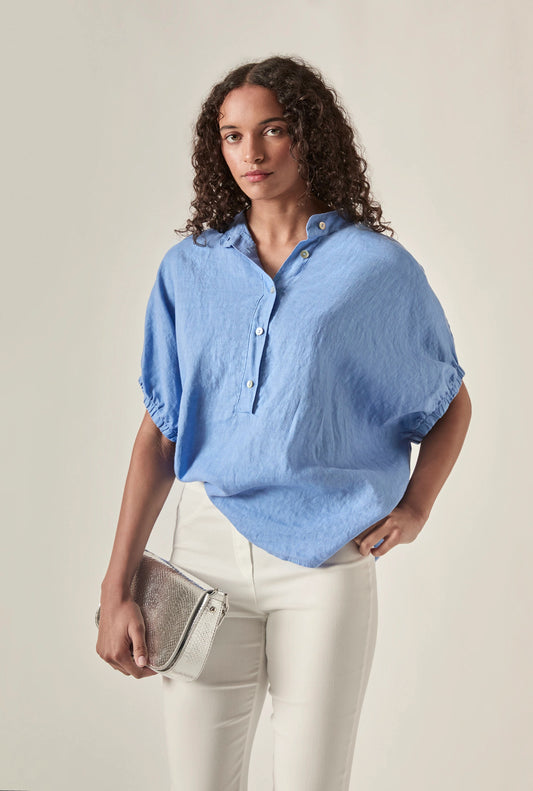 Relaxed Blue Linen Blouse