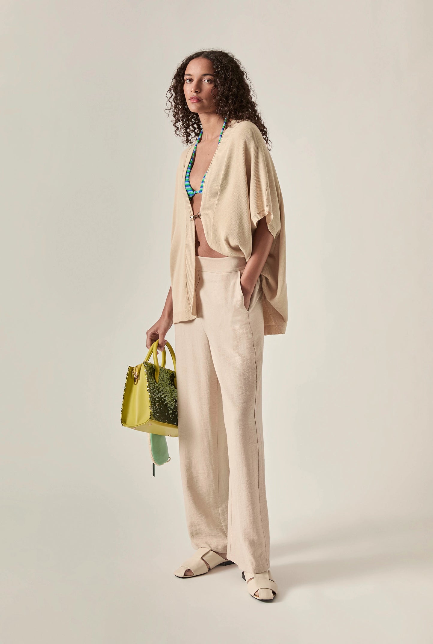 Relaxed Clasp Front Cover-Up - Beige