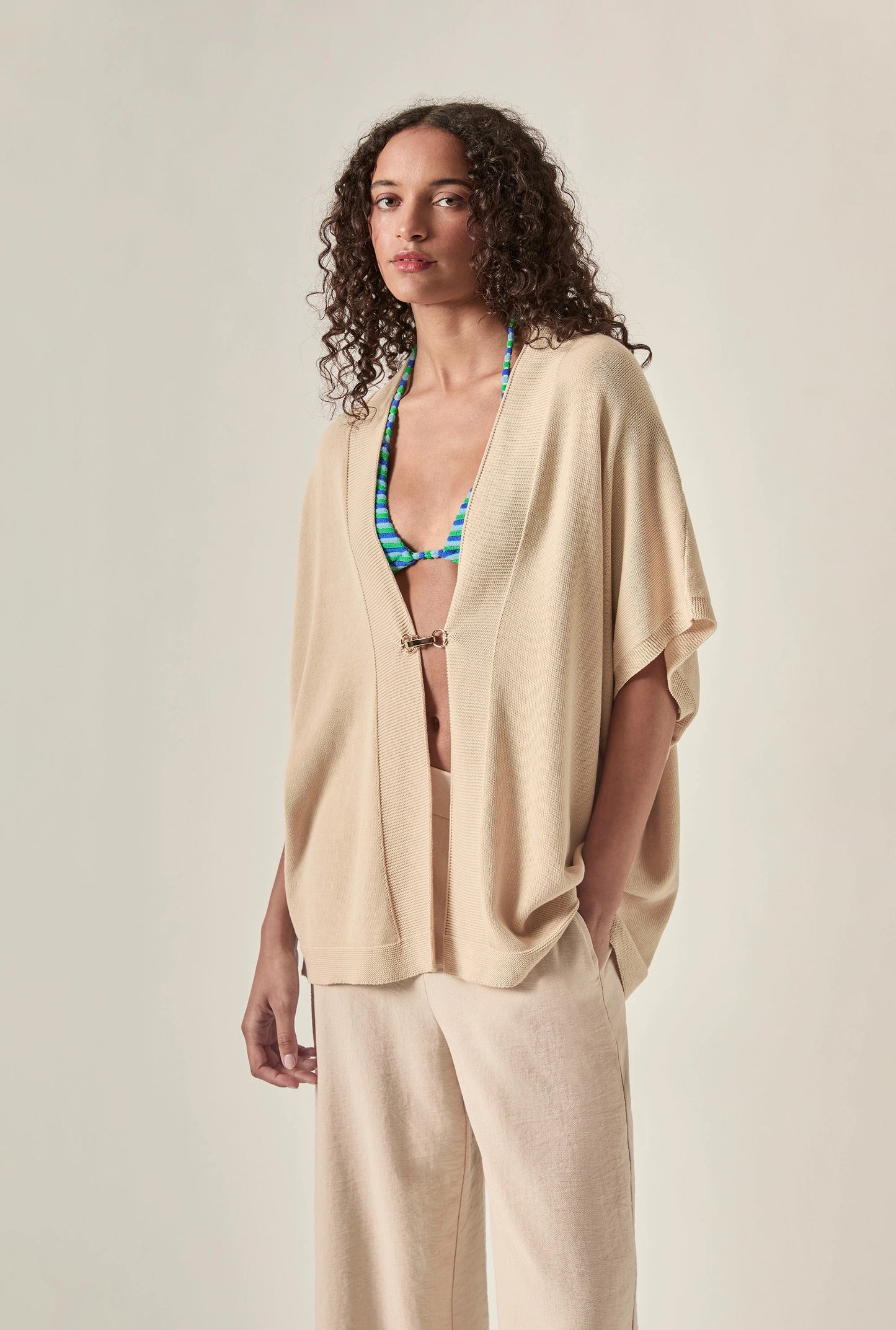 Relaxed Clasp Front Cover-Up - Beige