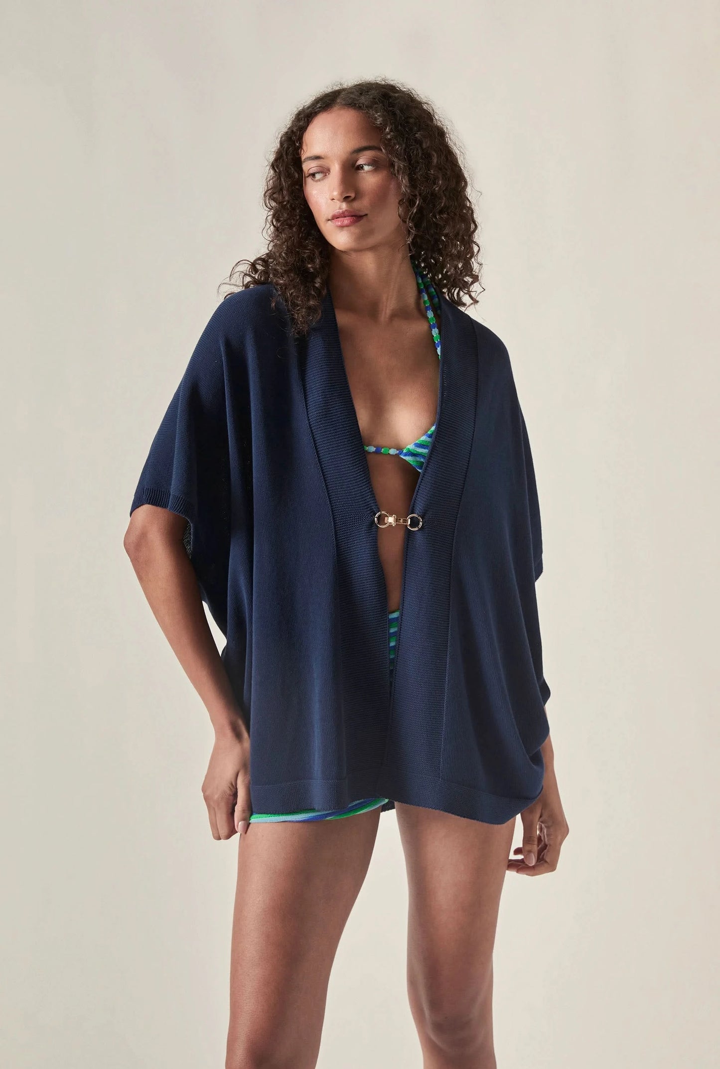 Relaxed Clasp Front Cover-Up - Navy