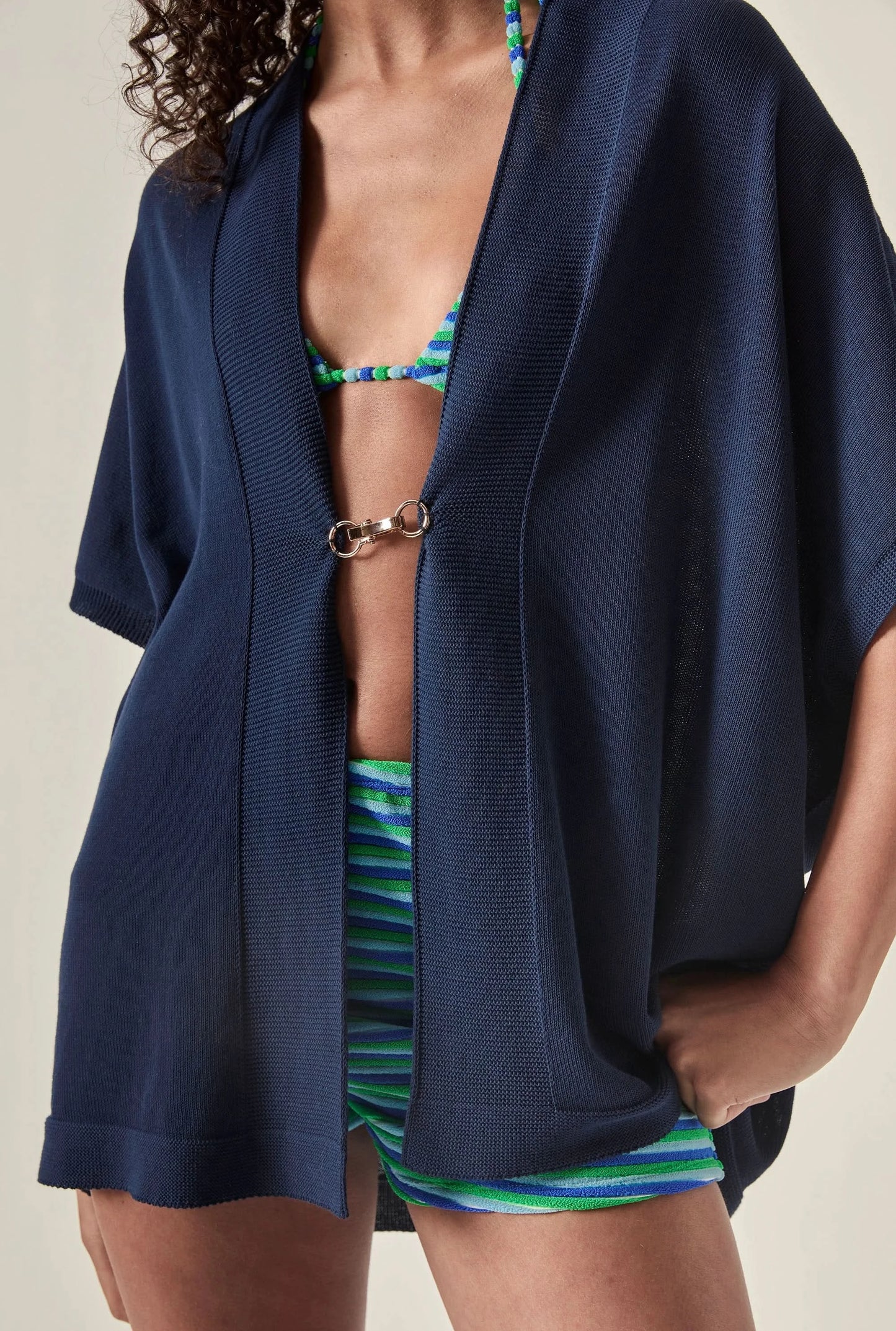 Relaxed Clasp Front Cover-Up - Navy