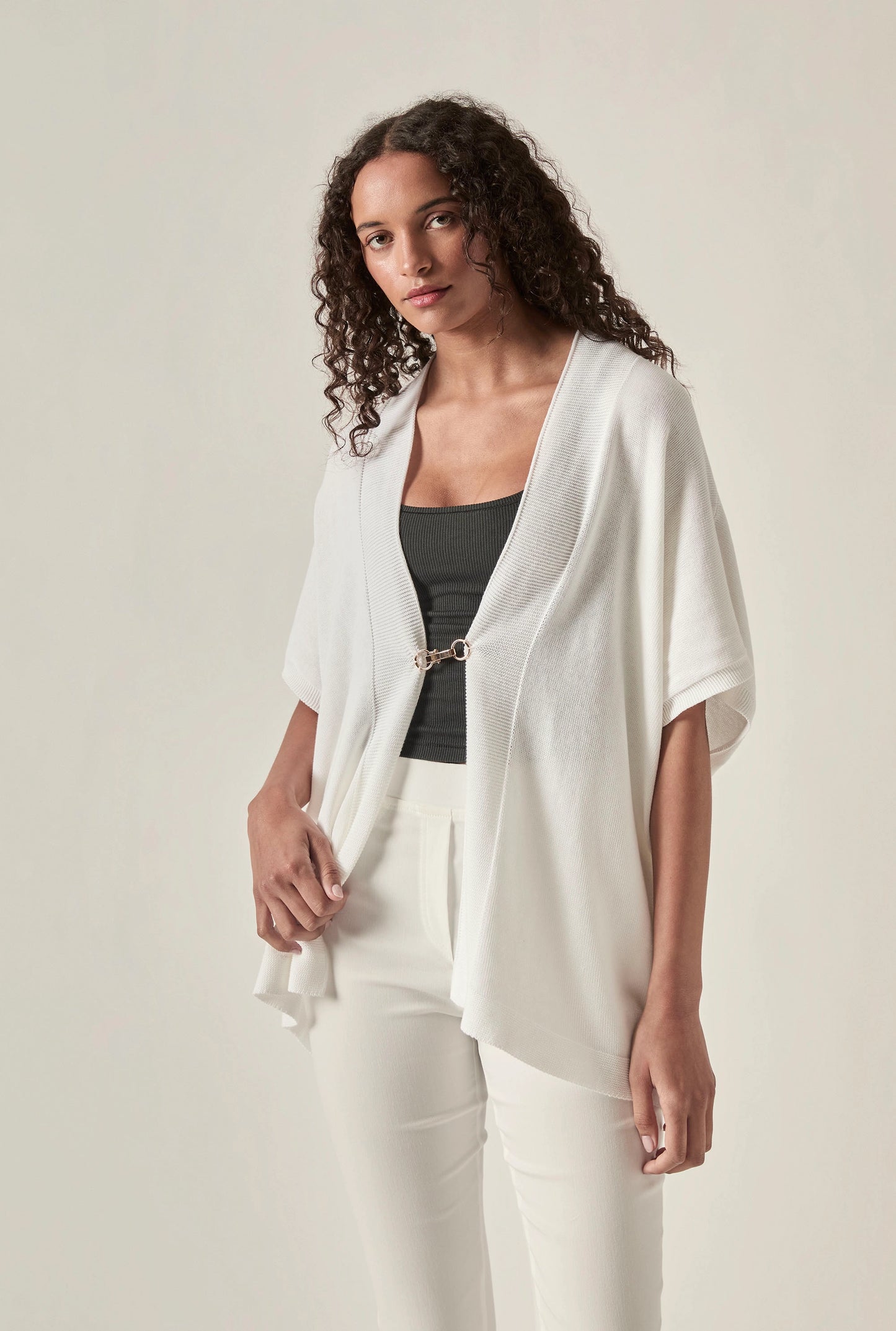 Relaxed Clasp Front Cover-Up - White