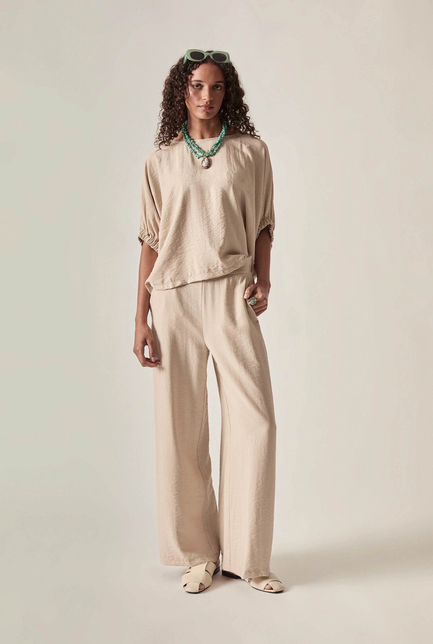 Relaxed Gathered Sleeve Top – Oatmeal
