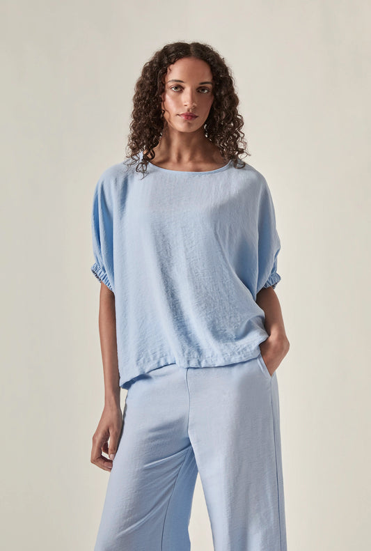 Relaxed Gathered Sleeve Top – Powder Blue