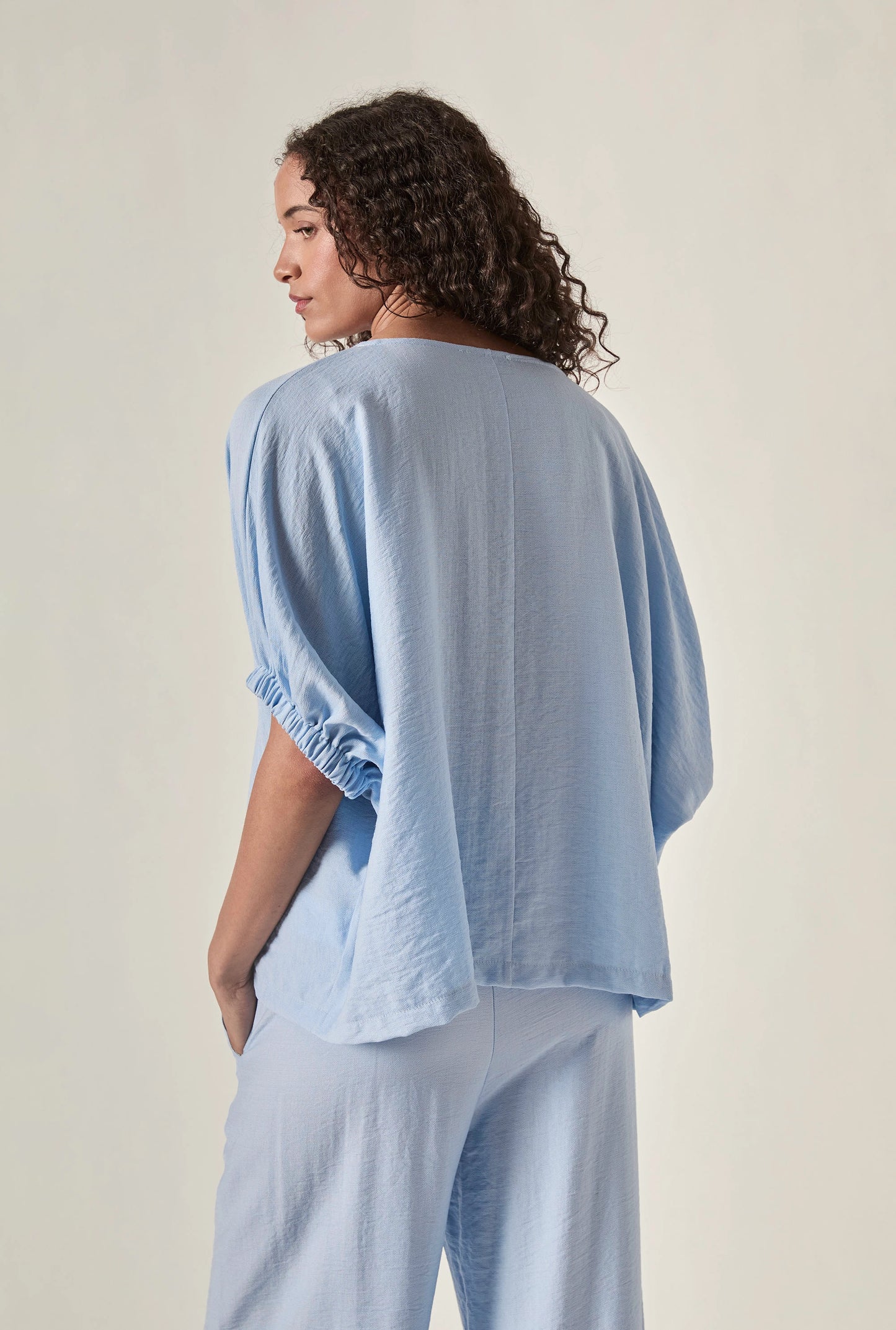 Relaxed Gathered Sleeve Top – Powder Blue