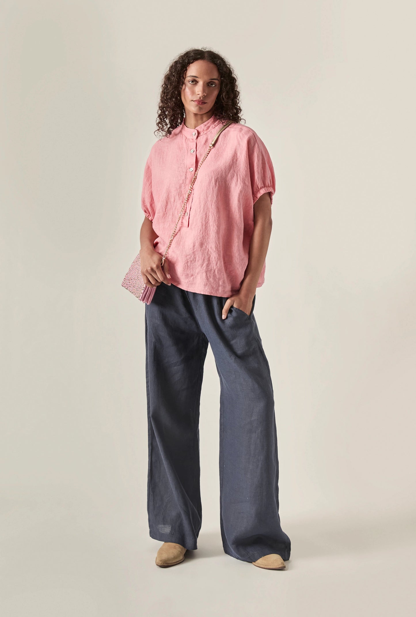 Relaxed Pink Linen Blouse