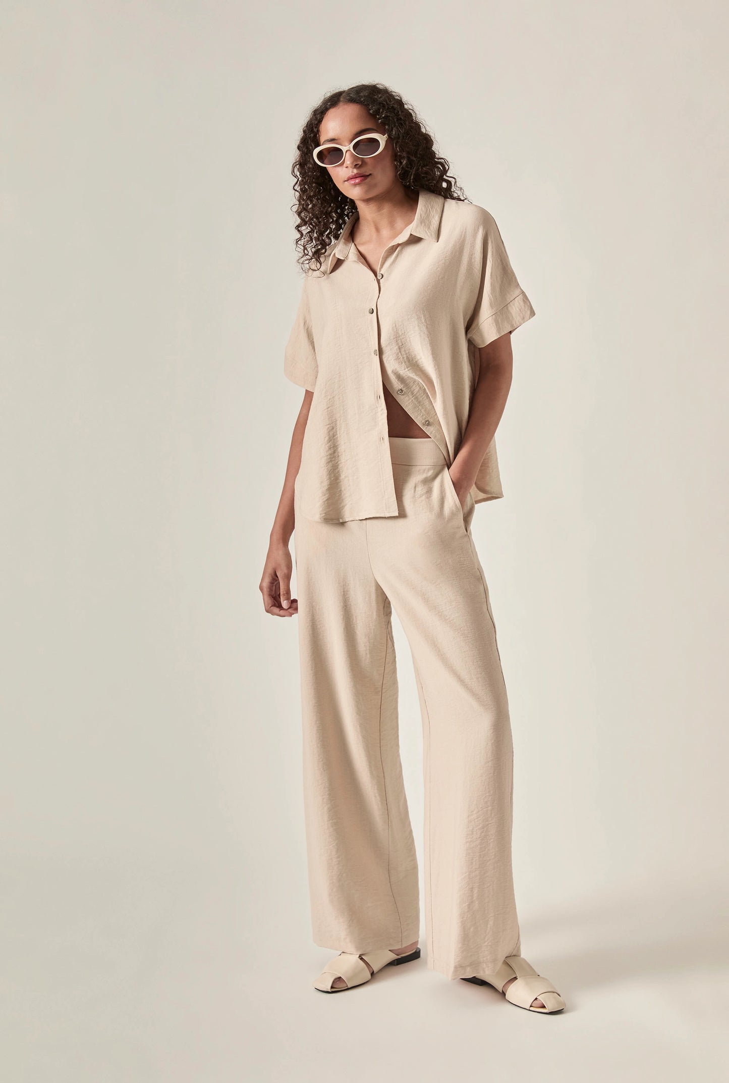 Relaxed Short Sleeve Blouse – Oatmeal