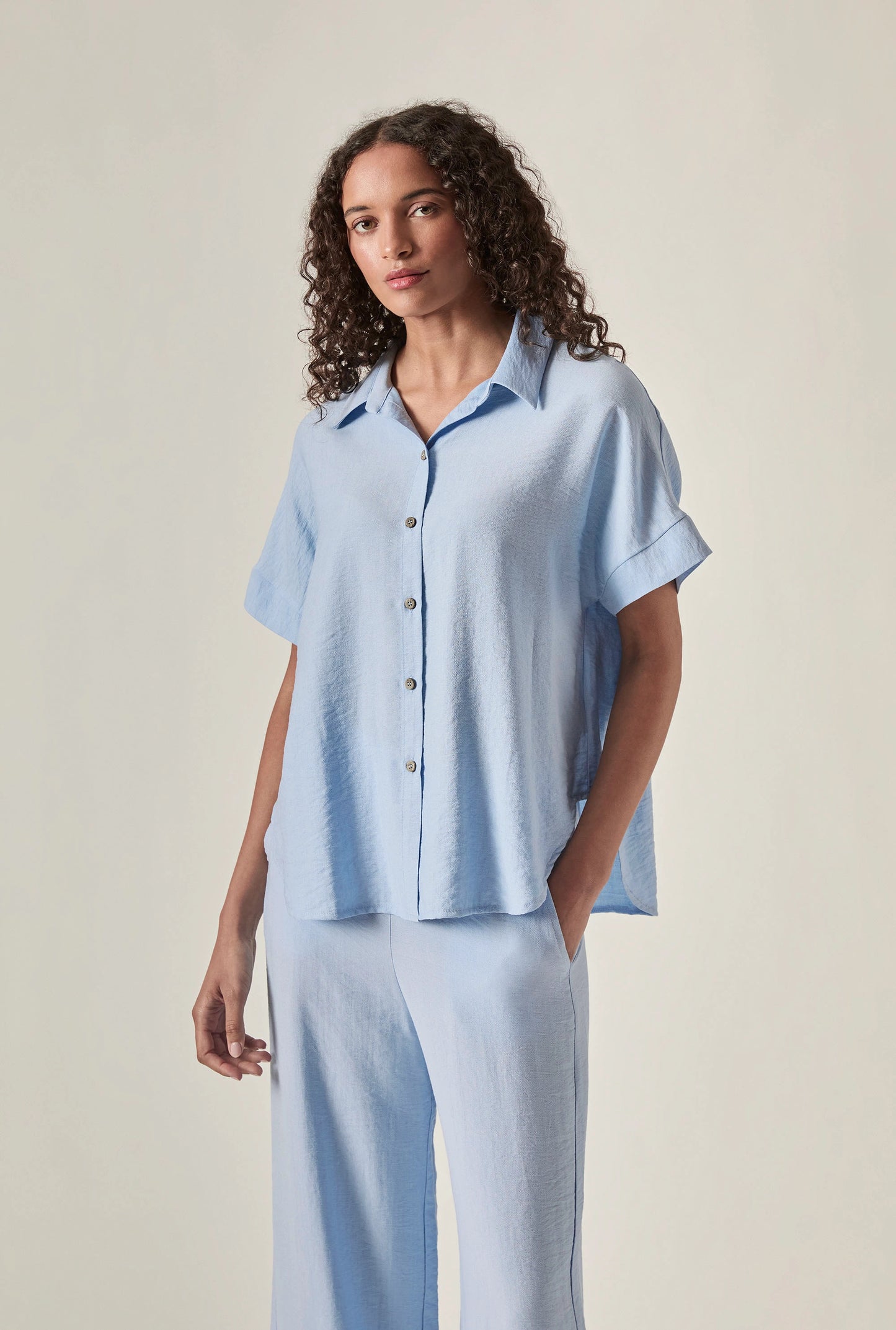 Relaxed Short Sleeve Blouse – Powder Blue