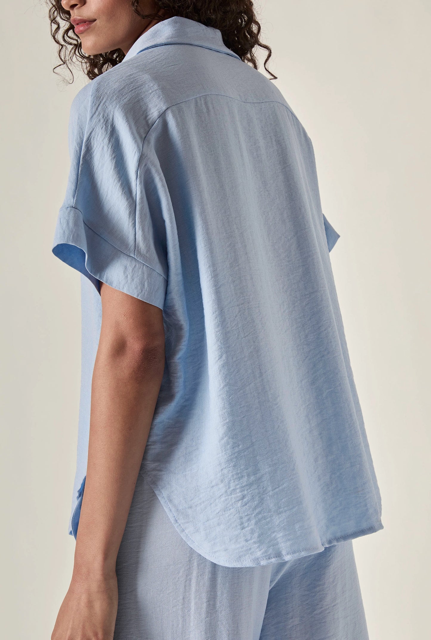 Relaxed Short Sleeve Blouse – Powder Blue