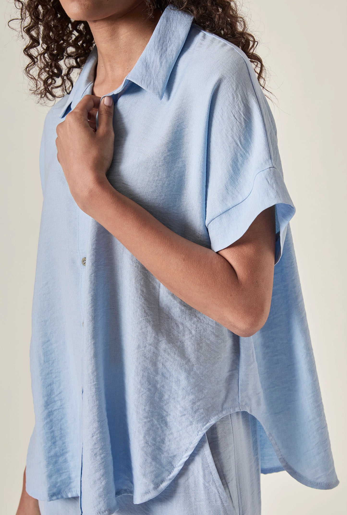 Relaxed Short Sleeve Blouse – Powder Blue