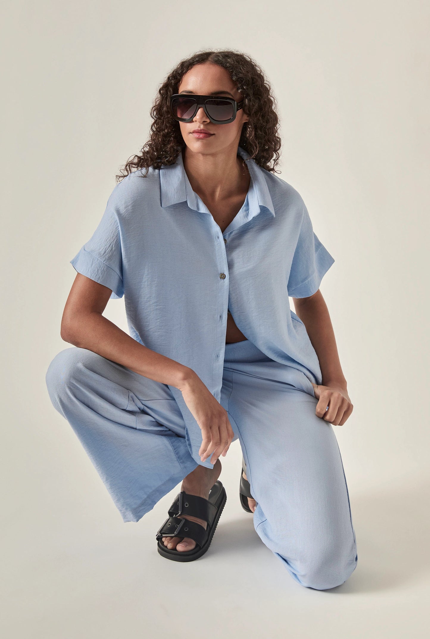 Relaxed Short Sleeve Blouse – Powder Blue