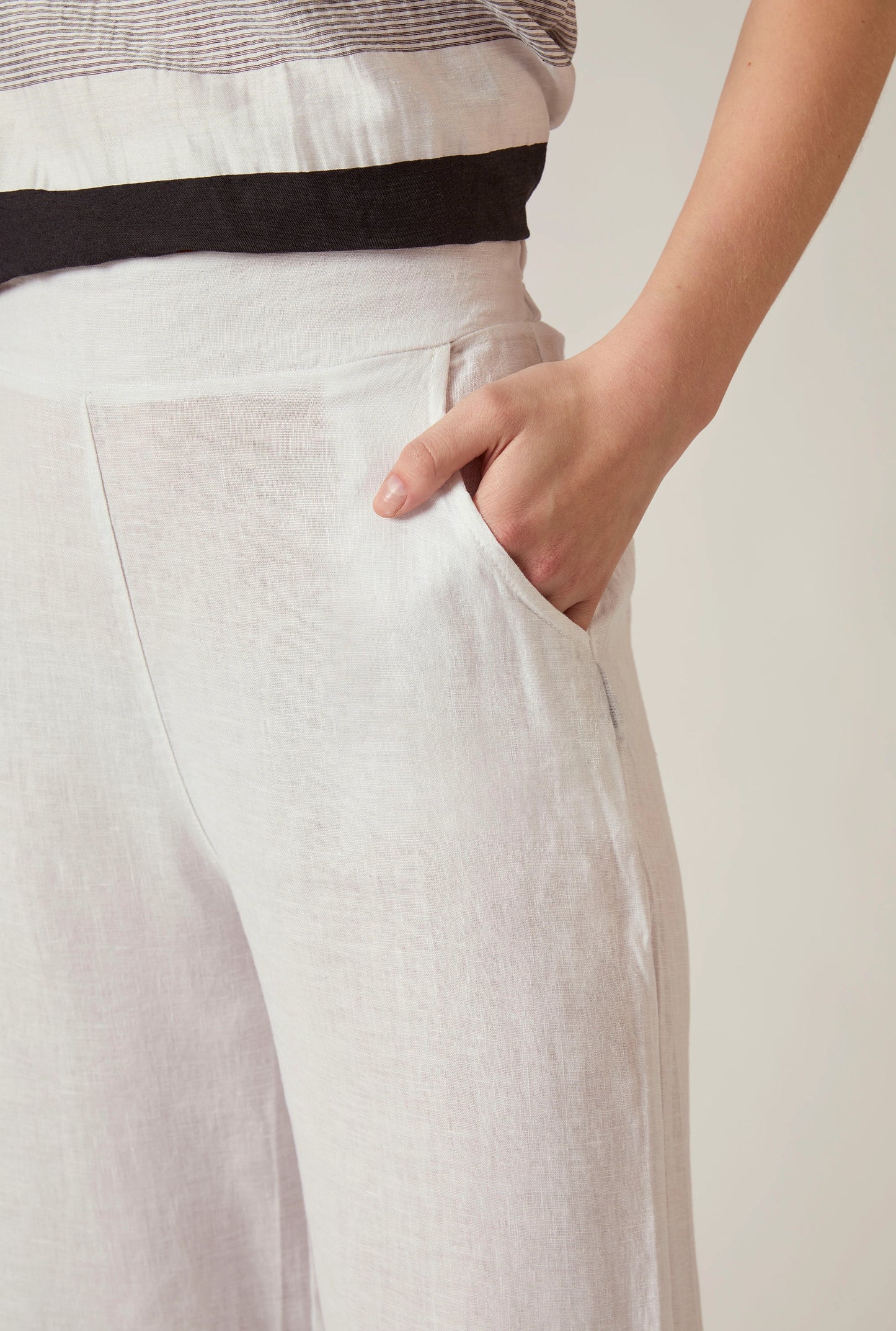 Relaxed White Linen Trousers