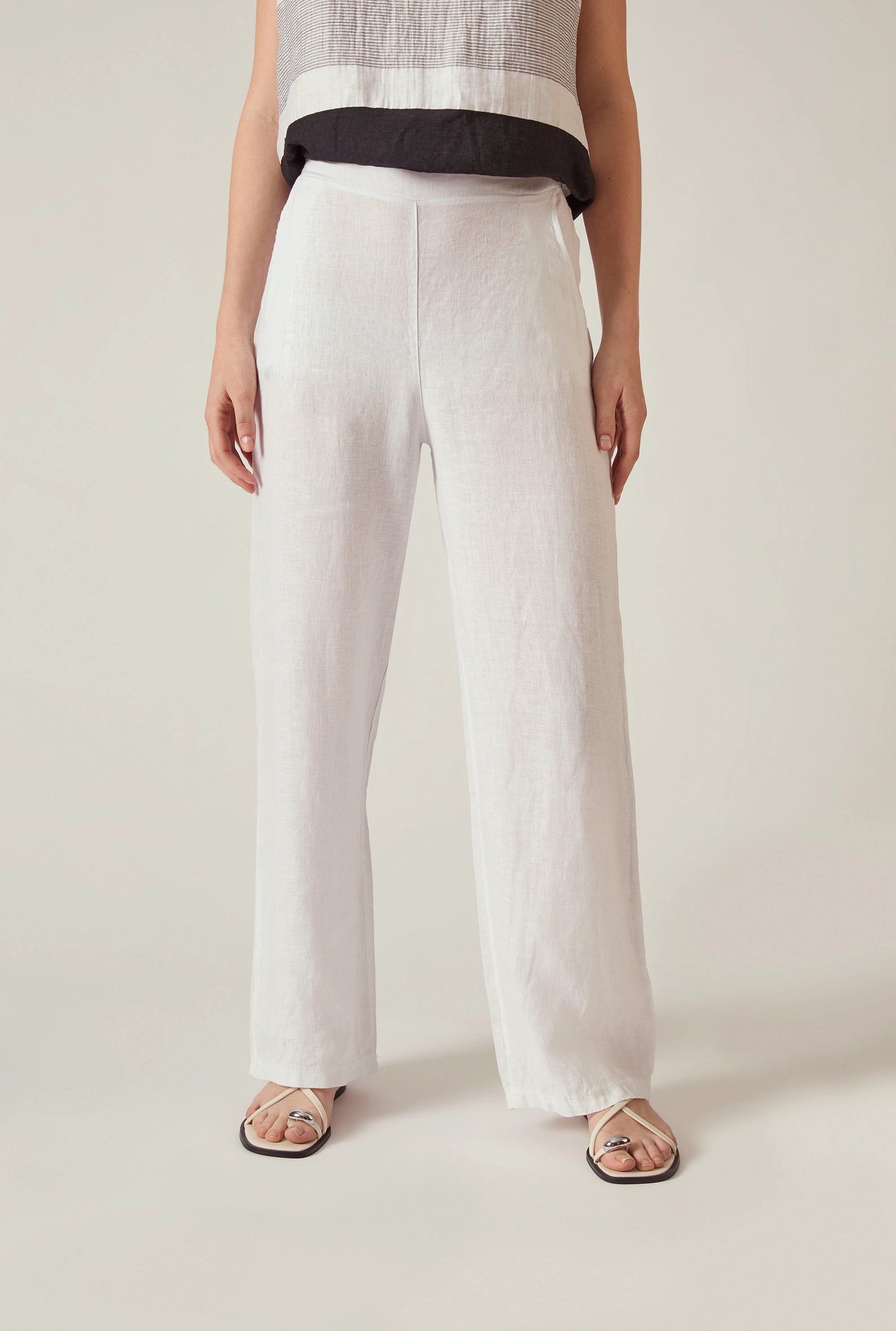 Relaxed White Linen Trousers