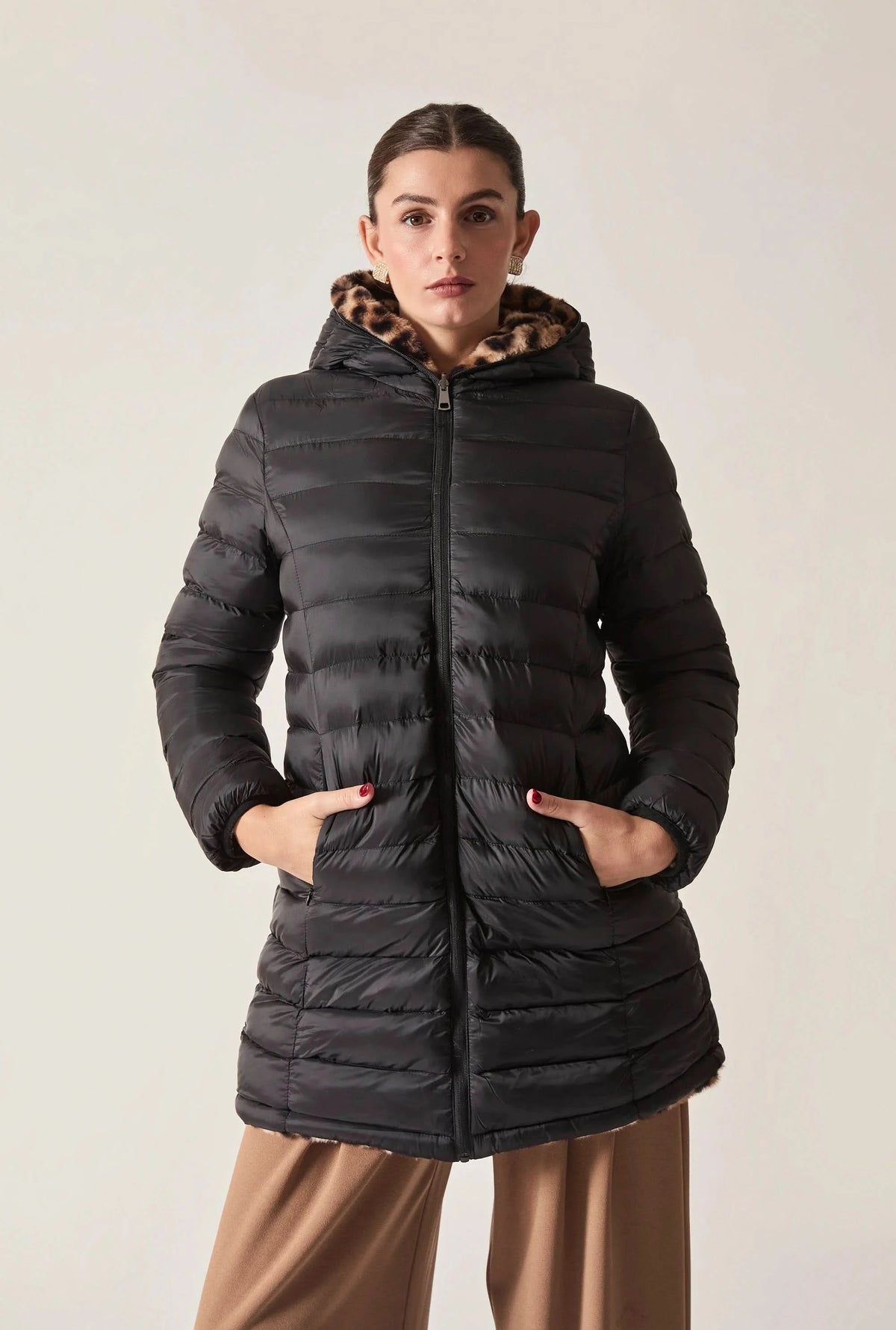 Reversible Leopard Print Hooded Coat