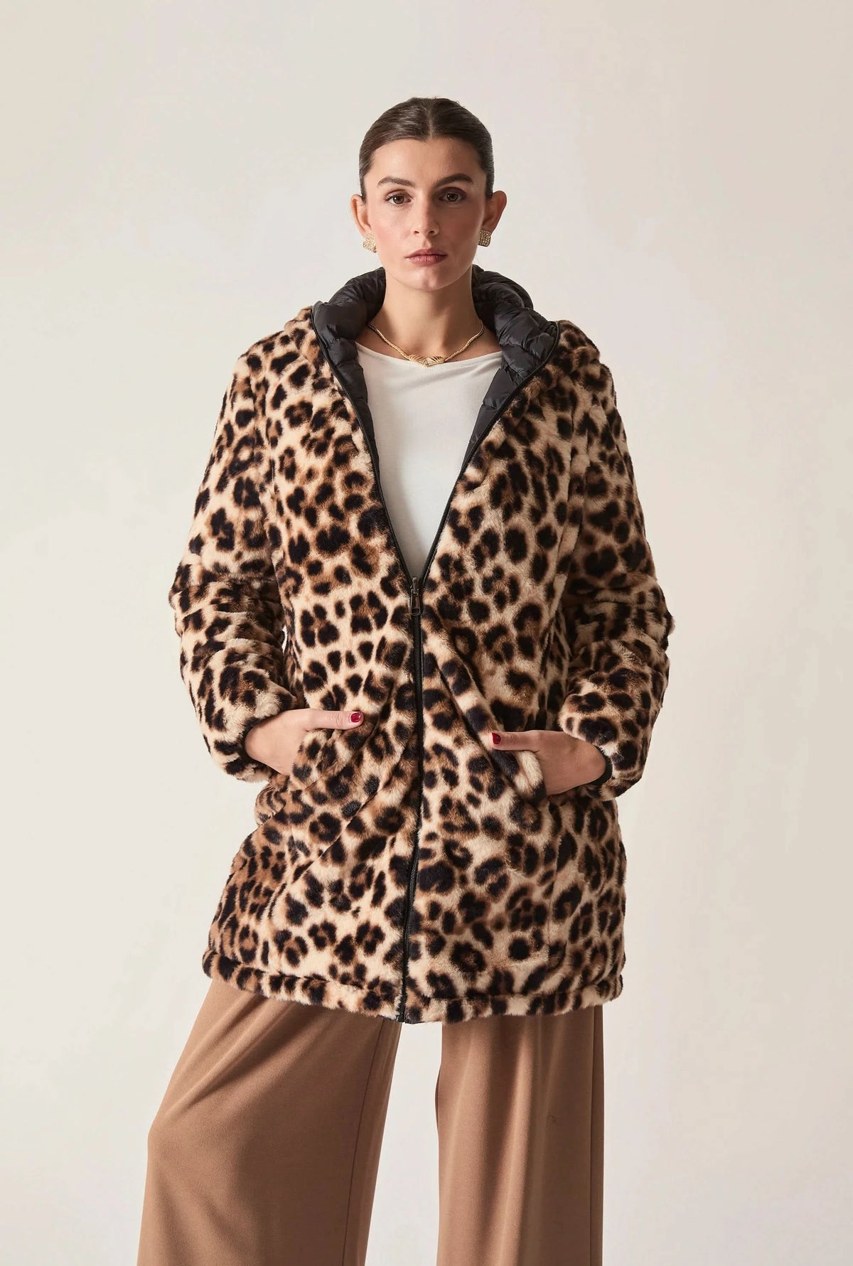 Reversible Leopard Print Hooded Coat