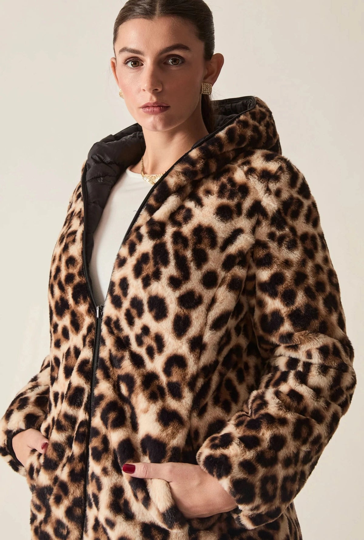 Reversible Leopard Print Hooded Coat