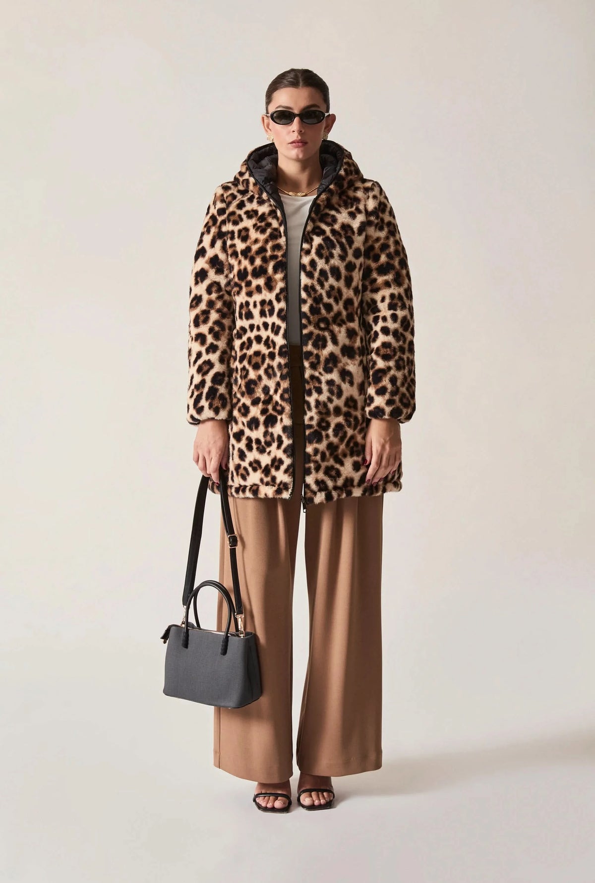 Reversible Leopard Print Hooded Coat