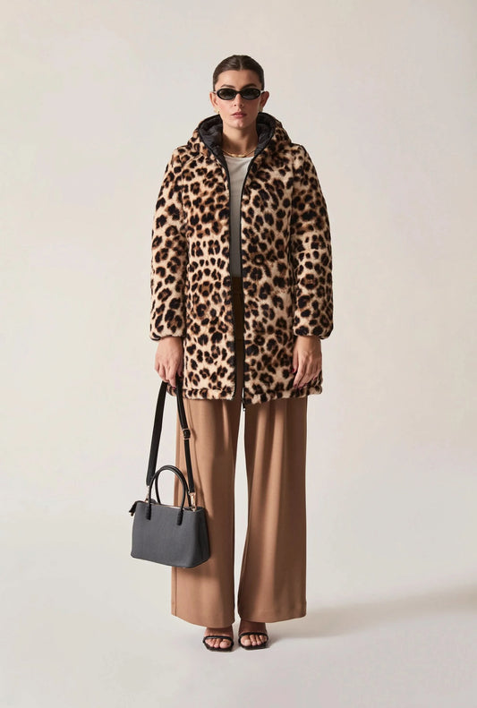 Reversible Leopard Print Hooded Coat