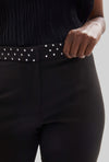 Rhinestone Waist Pin Tuck Trousers Black