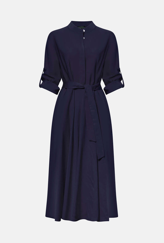 Roll Sleeve Midi Dress Navy