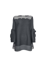 Rose Detail Sleeves Pleated Top In Charcoal