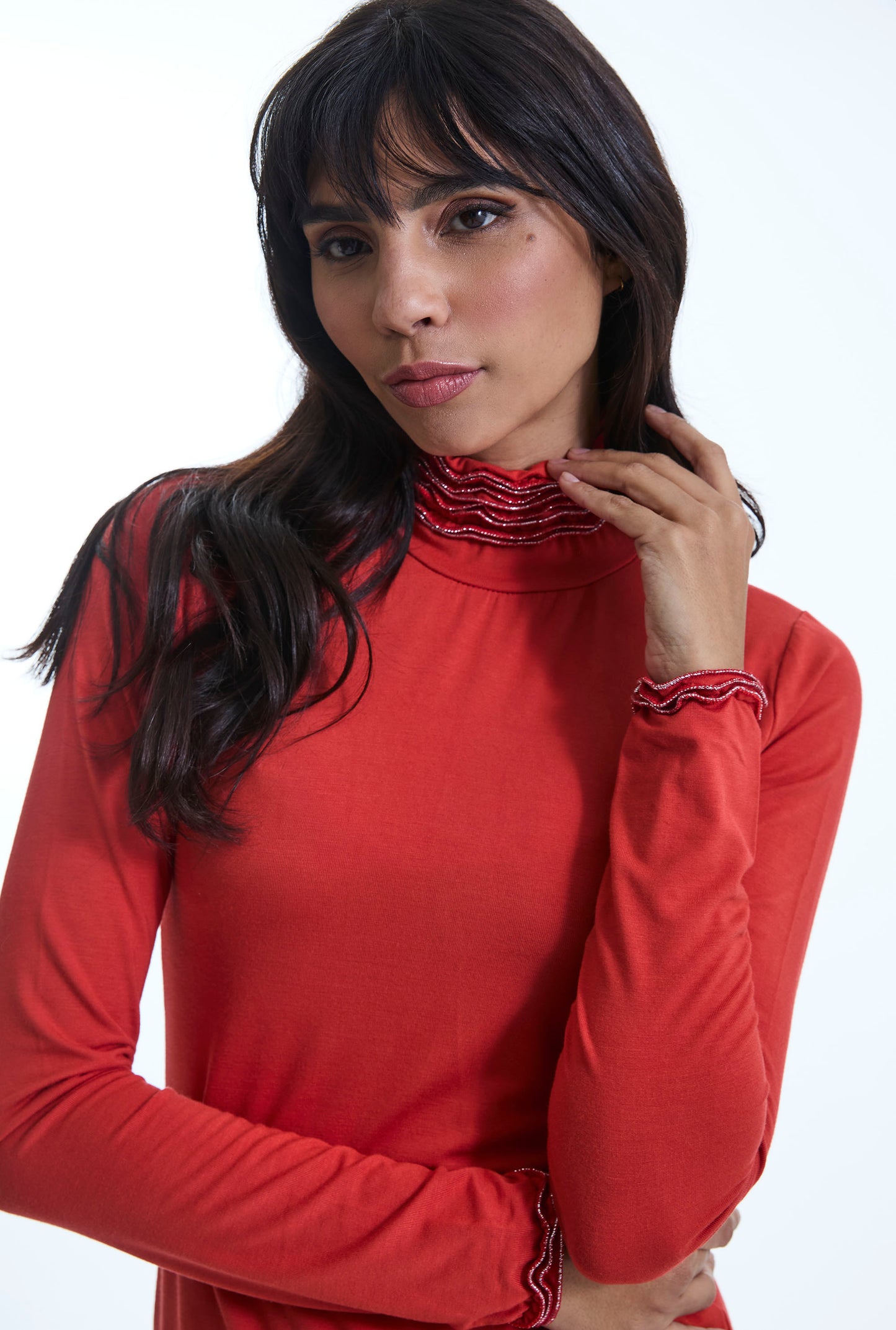 Ruffle Neck Orange Top