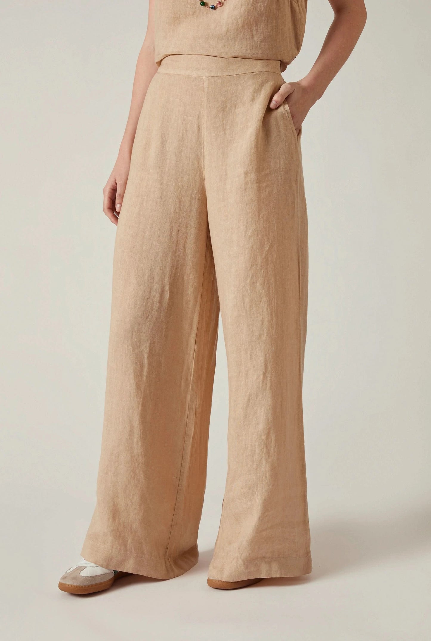 Sand Linen Wide-Leg Trousers