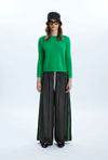 Scoop Neck Piped Edge Knit Green