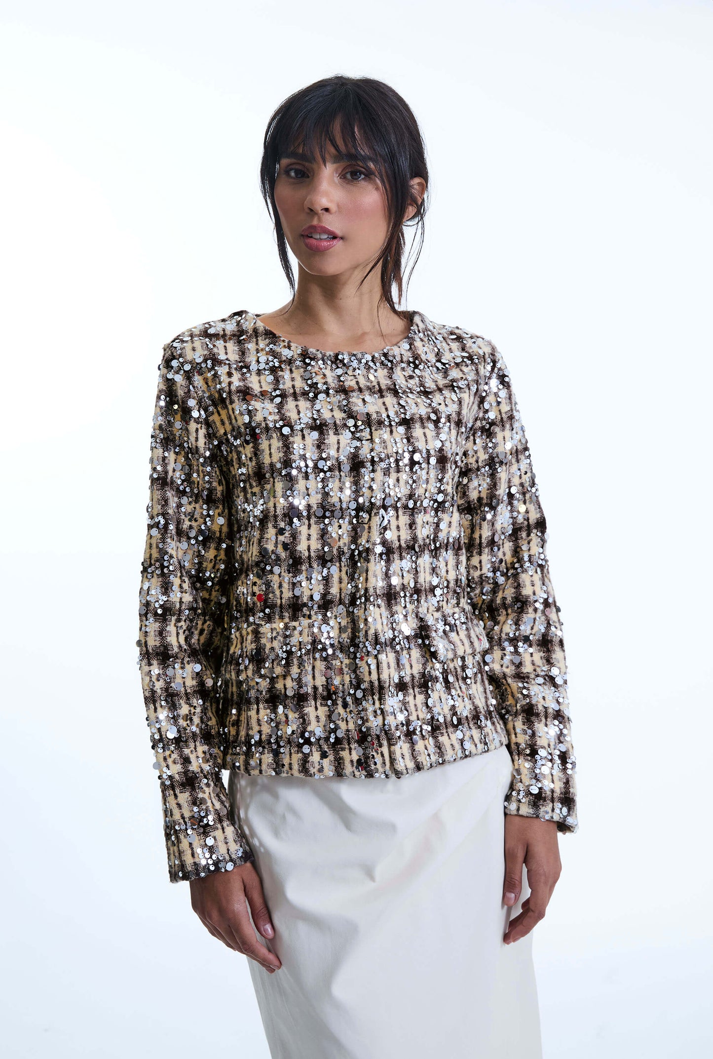 Sequin Tweed Beige Jacket