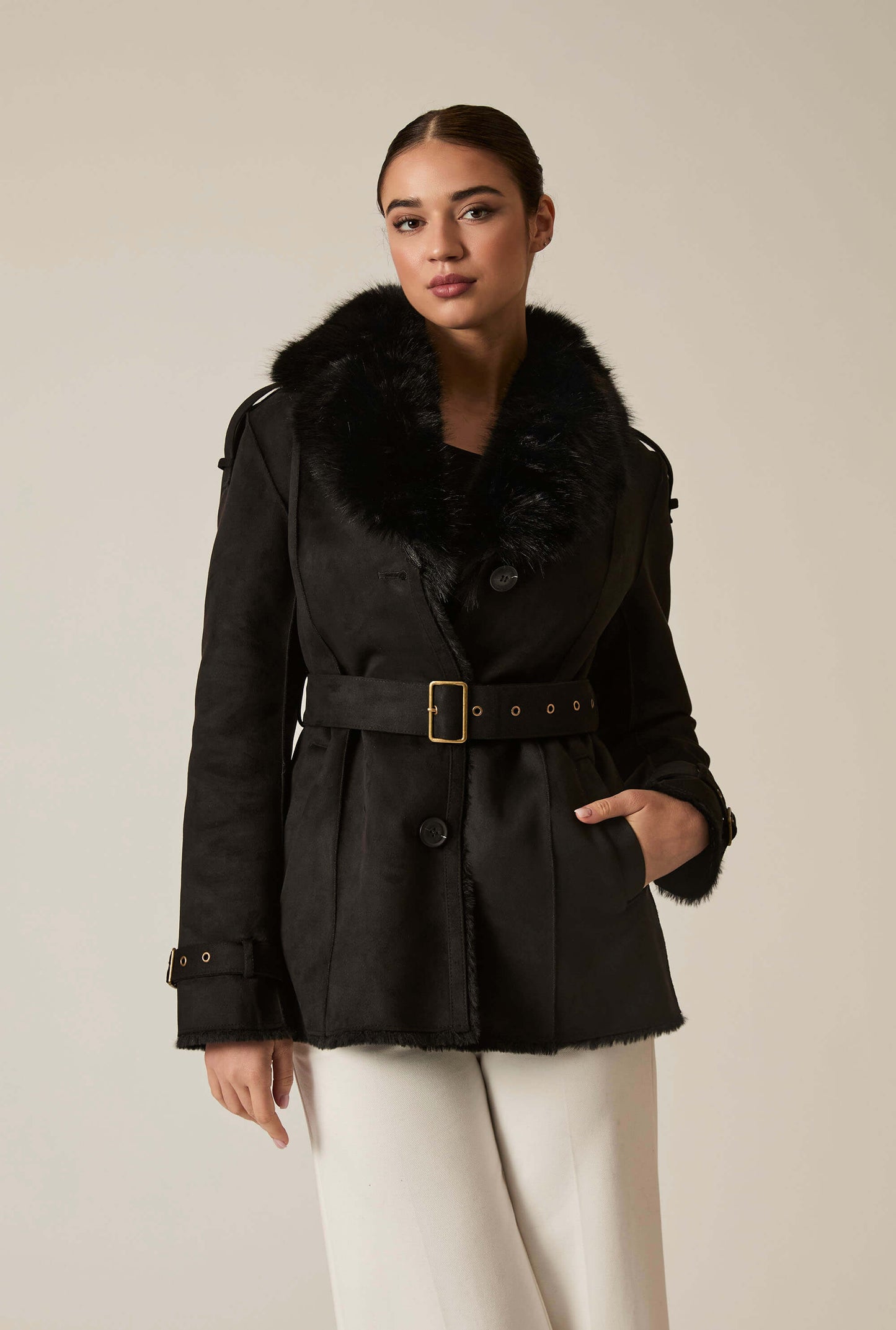 Short Faux Fur Black Coat