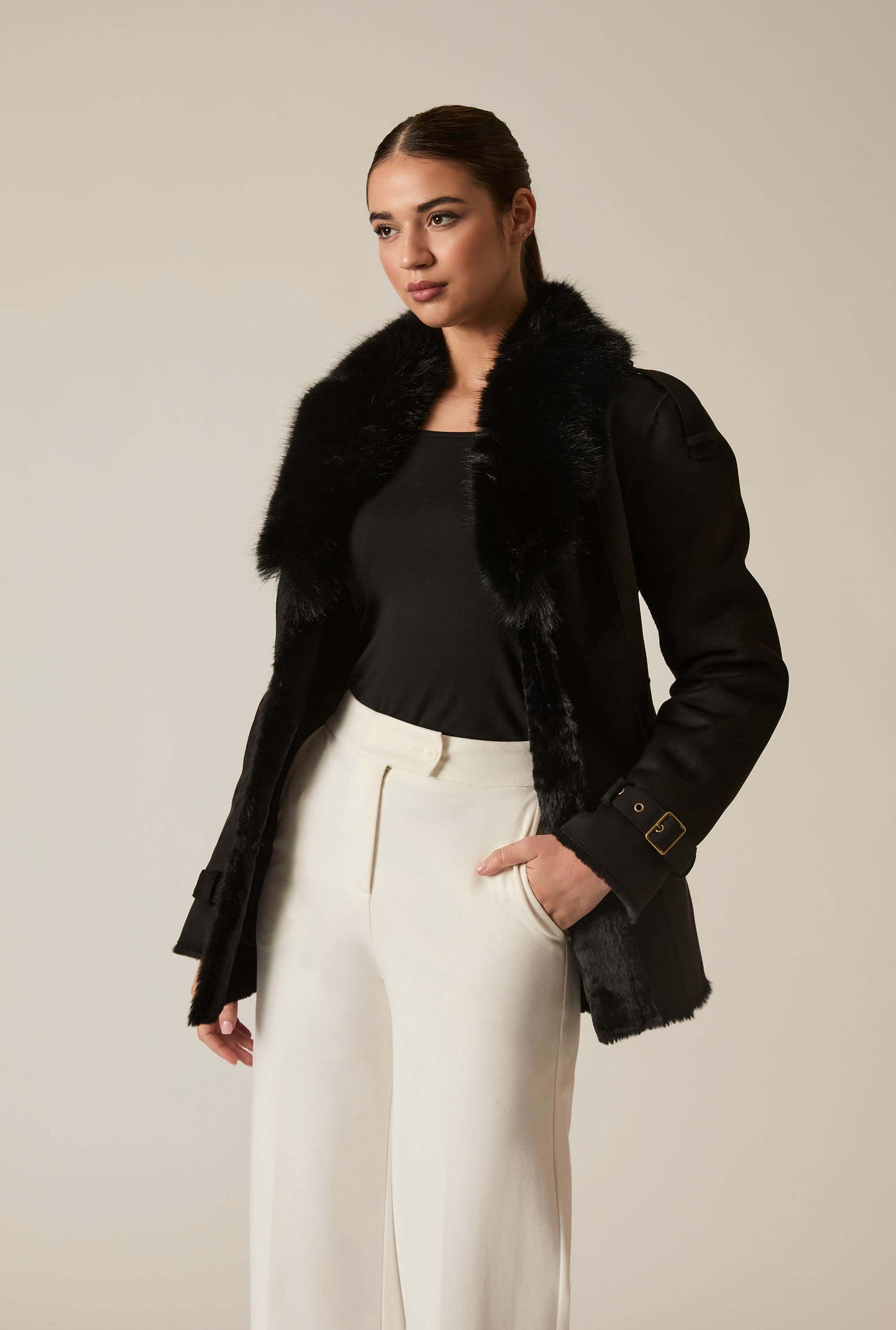 Short Faux Fur Black Coat