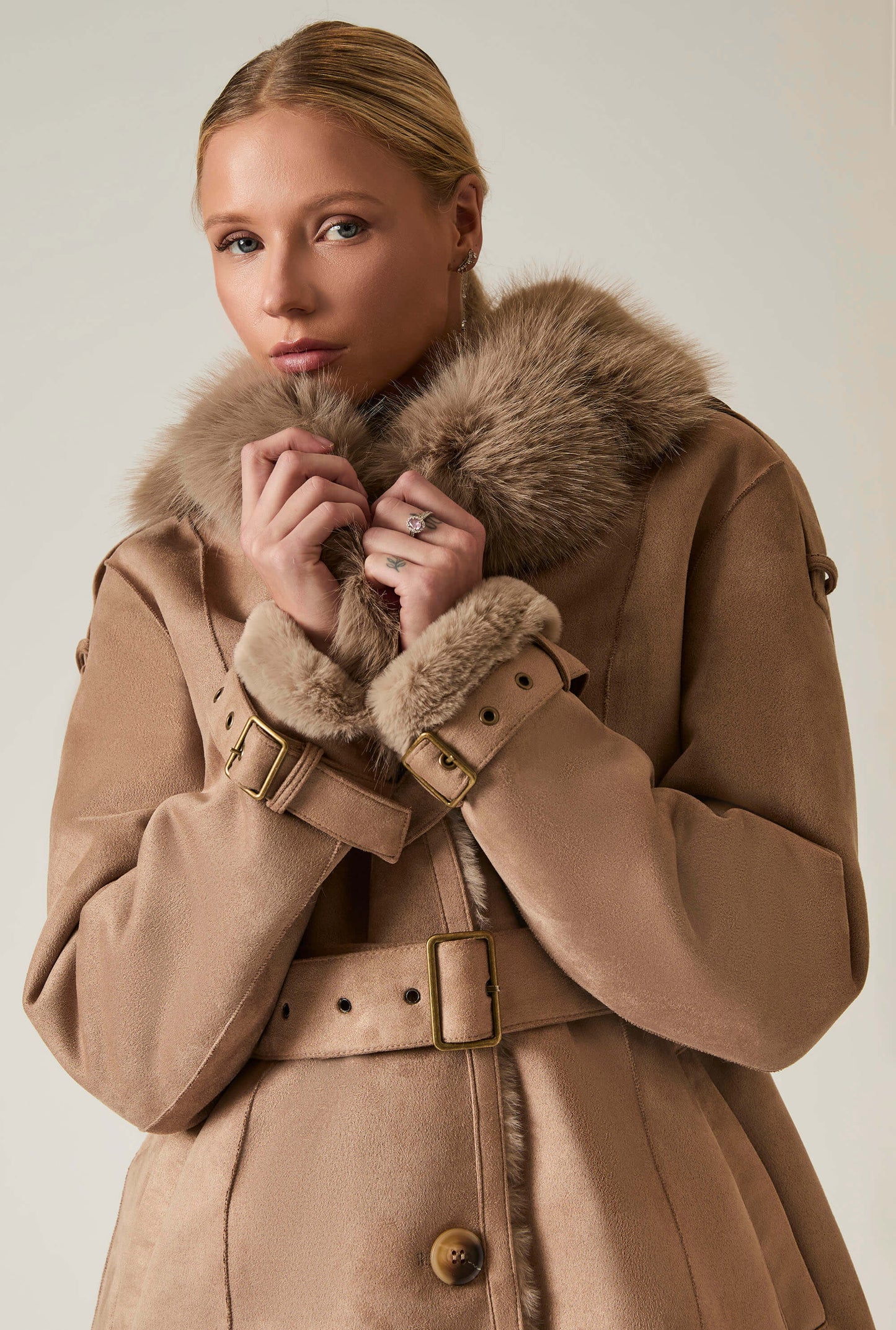Short Faux Fur Taupe Coat