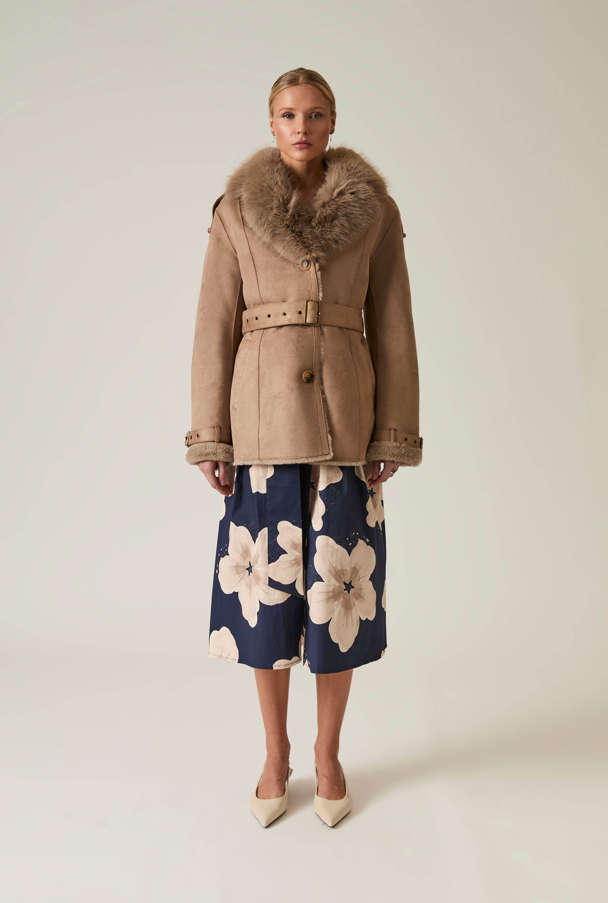 Taupe James Lakeland Faux Fur Coat Bomber Jacket Sheepskin Coat