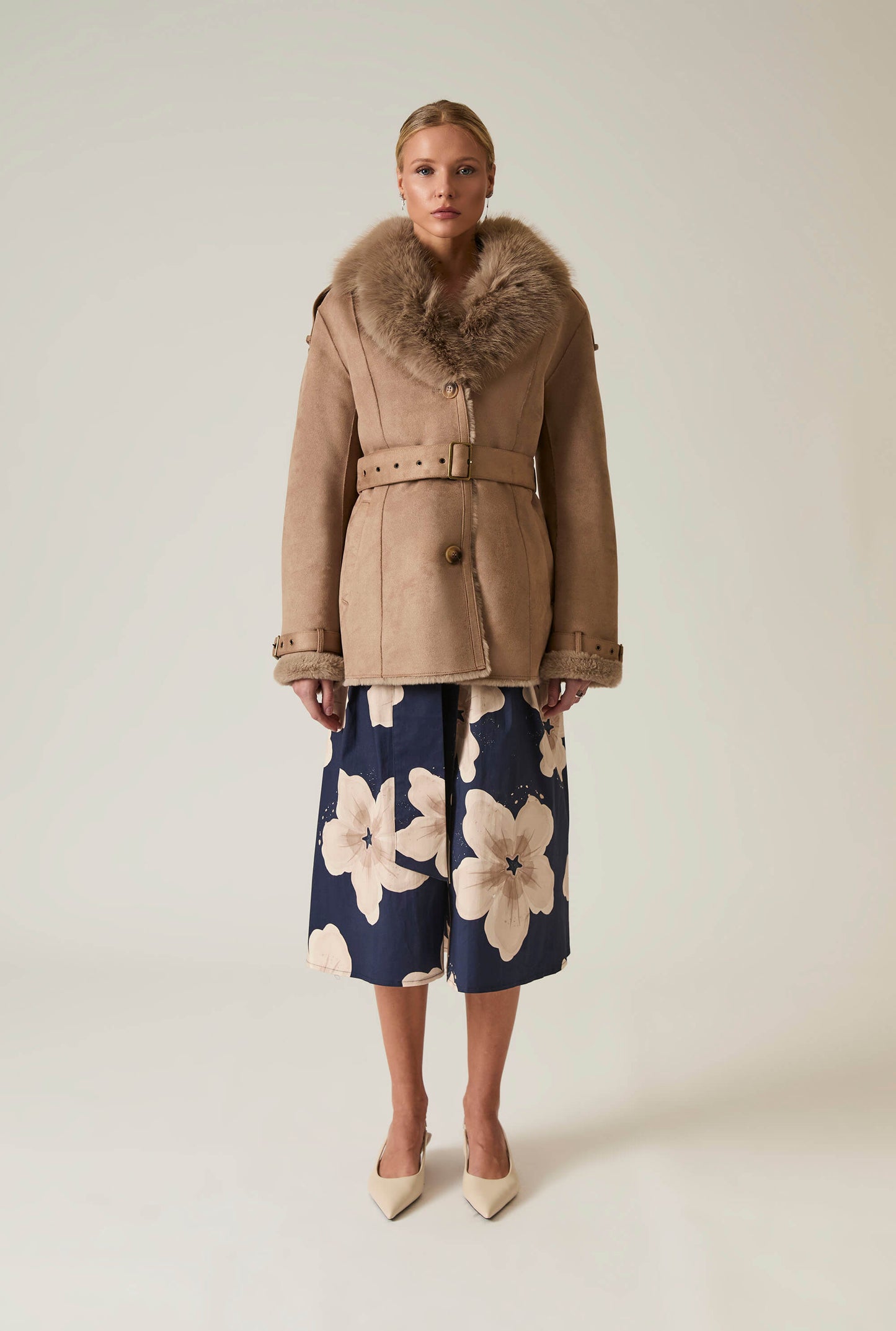 Short Faux Fur Taupe Coat