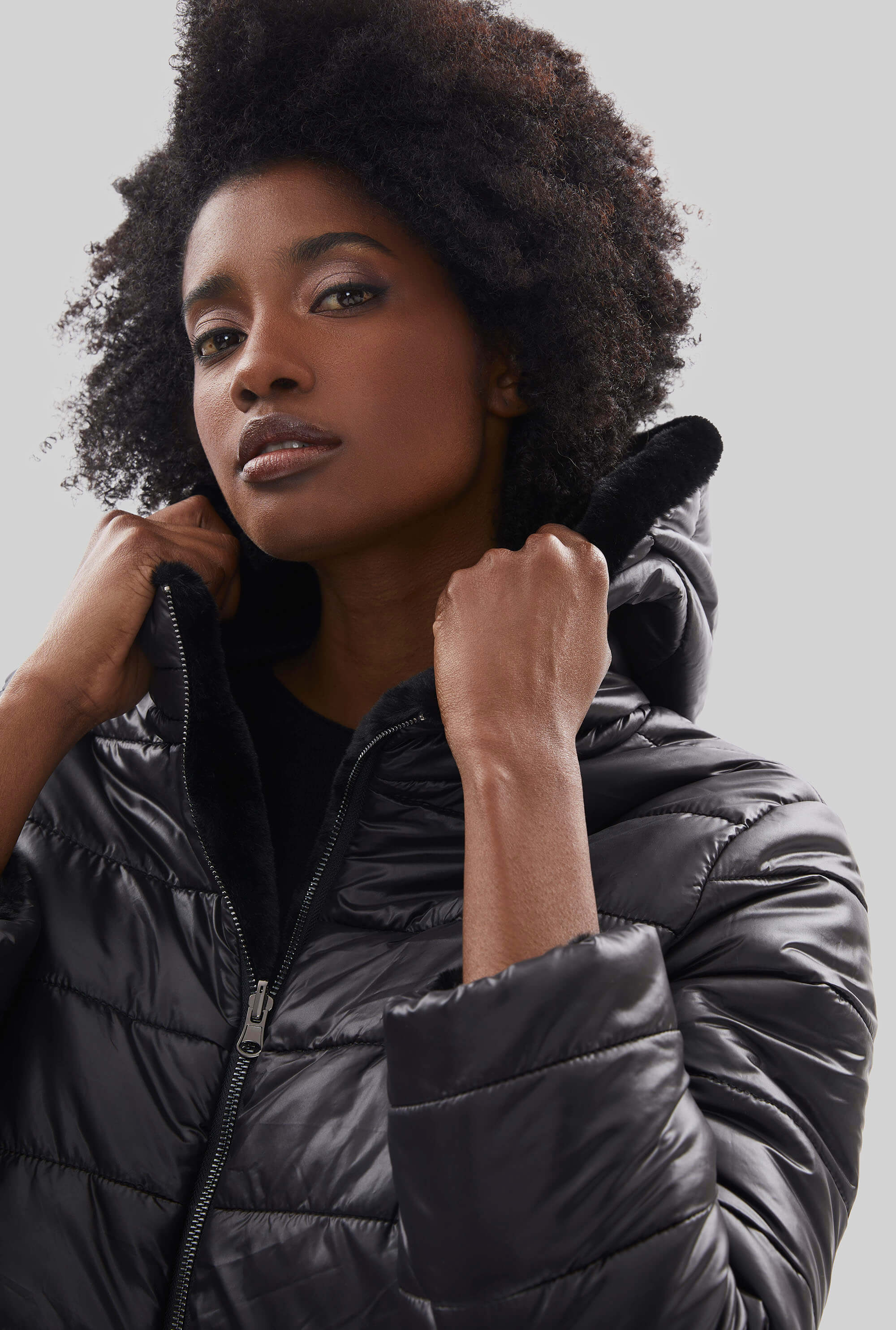 Black jacket with faux fur outlet