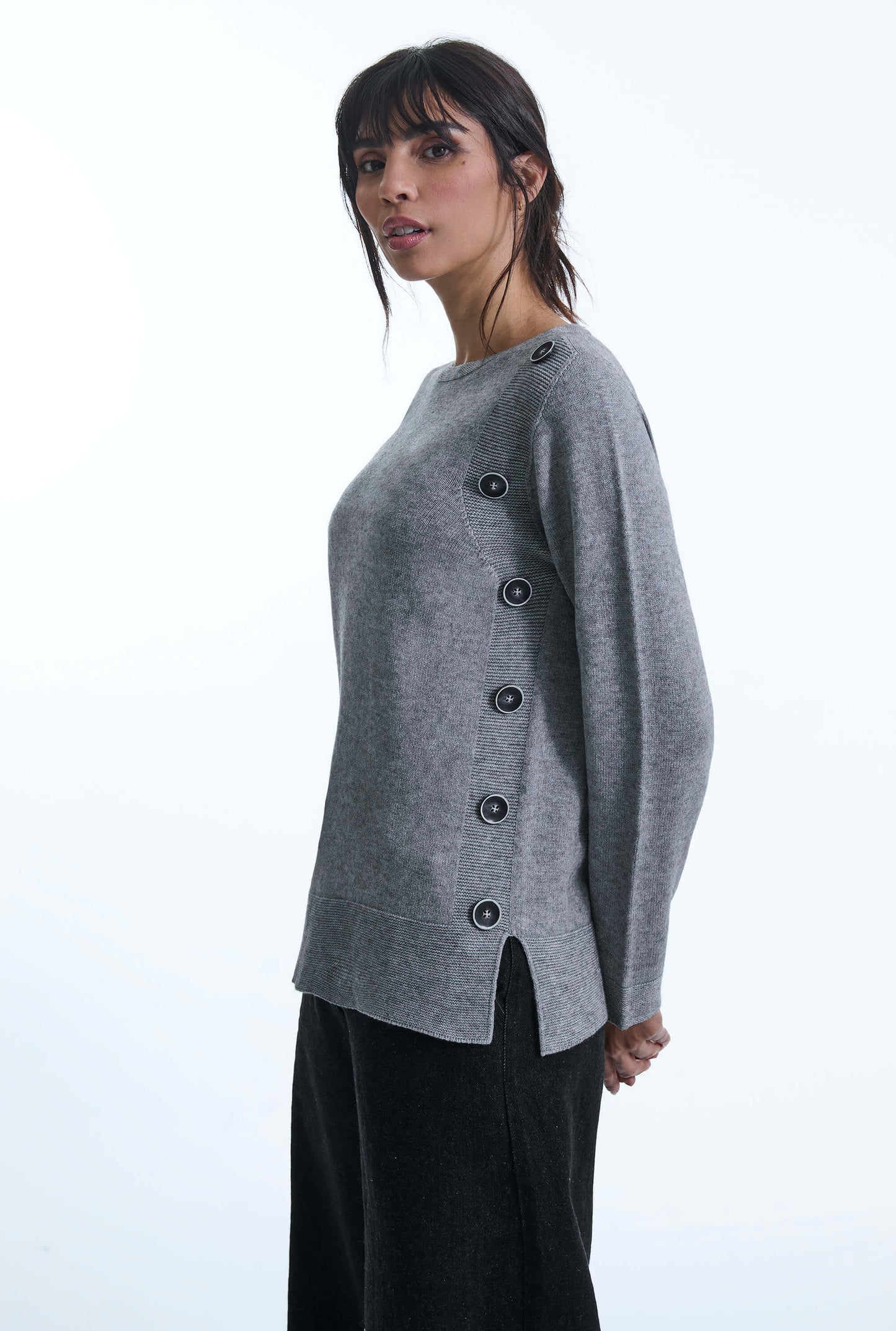 Side Button Grey Jumper