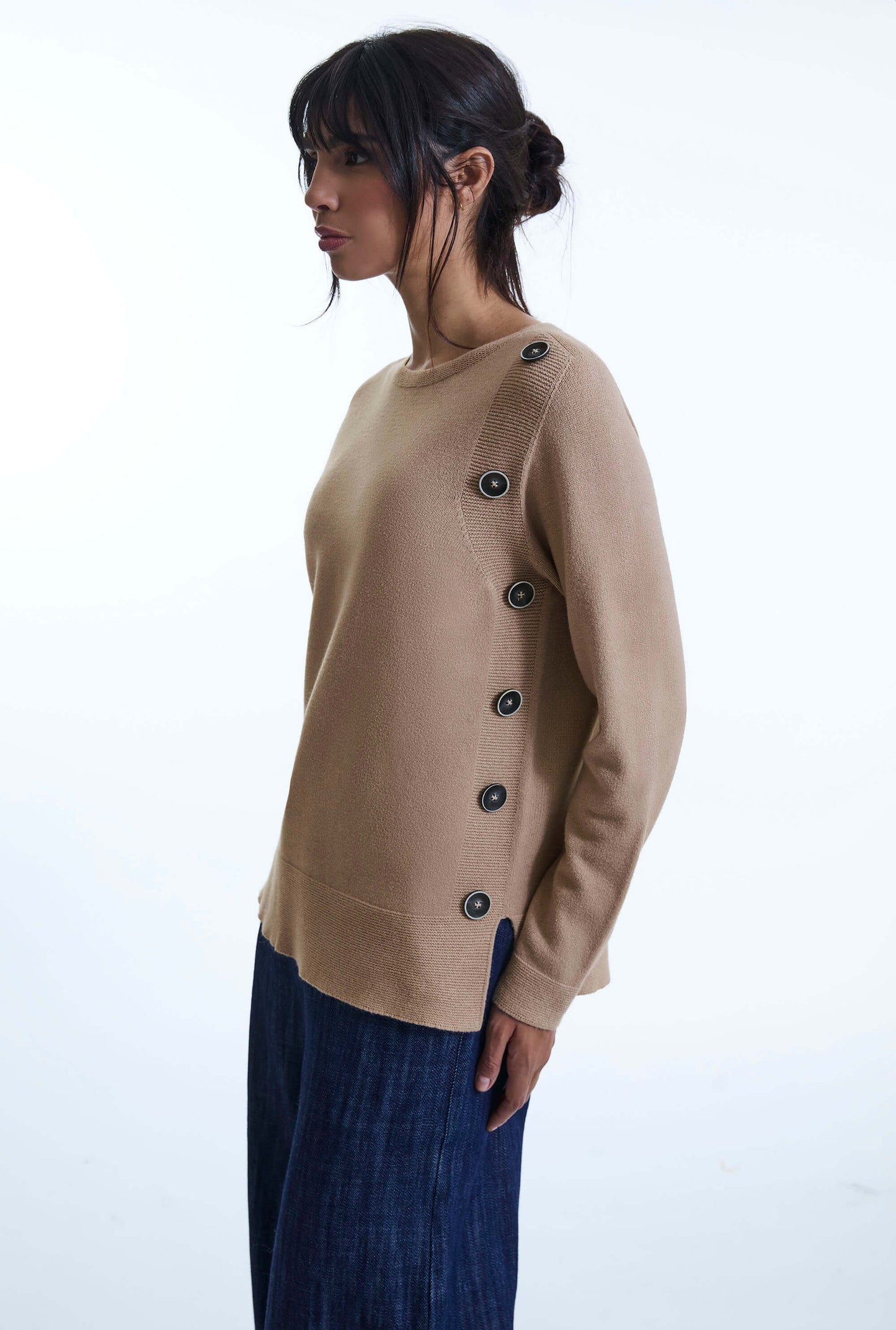 Side Button Taupe Jumper