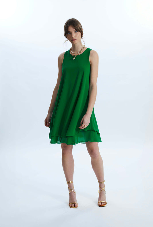 Sleeveless Wave Hem Dress Green