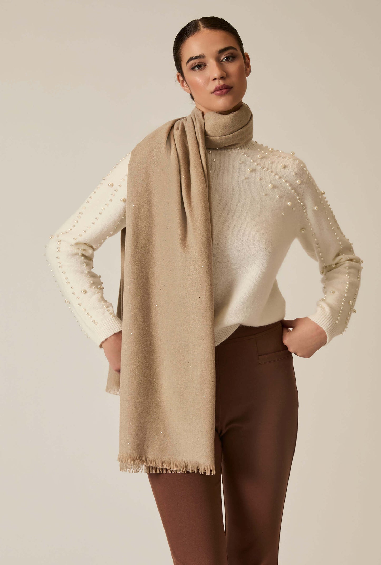 Soft Shine Beige Scarf