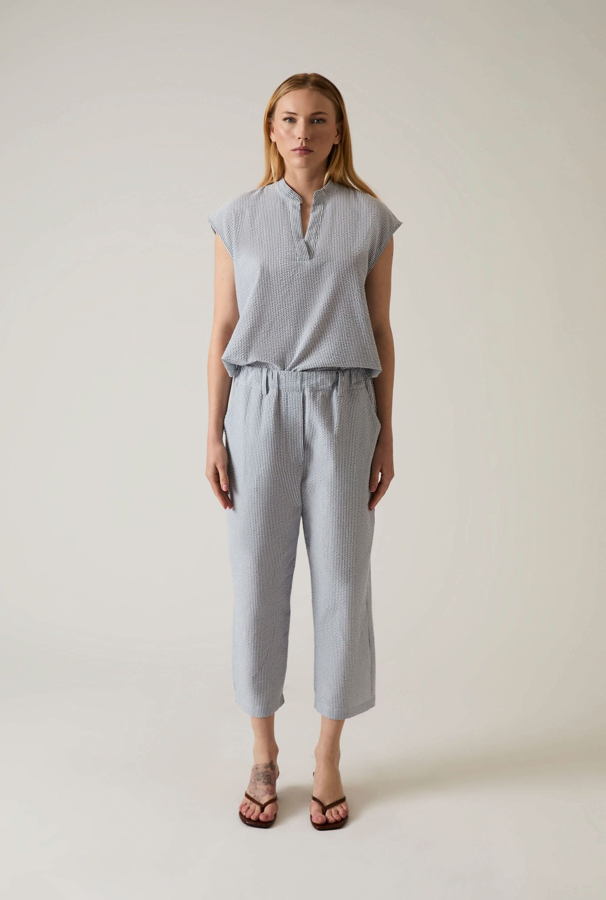 Striped Cotton Trousers โ Tailored Striped Cotton Trousers for