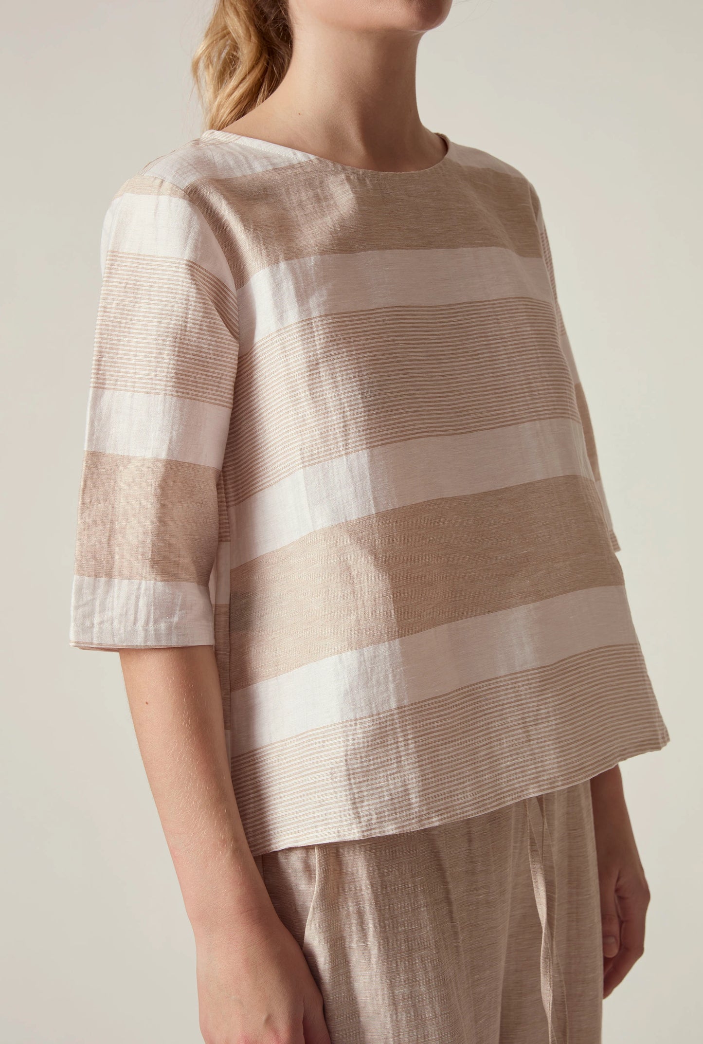 Striped Linen Blend Button-Back Top