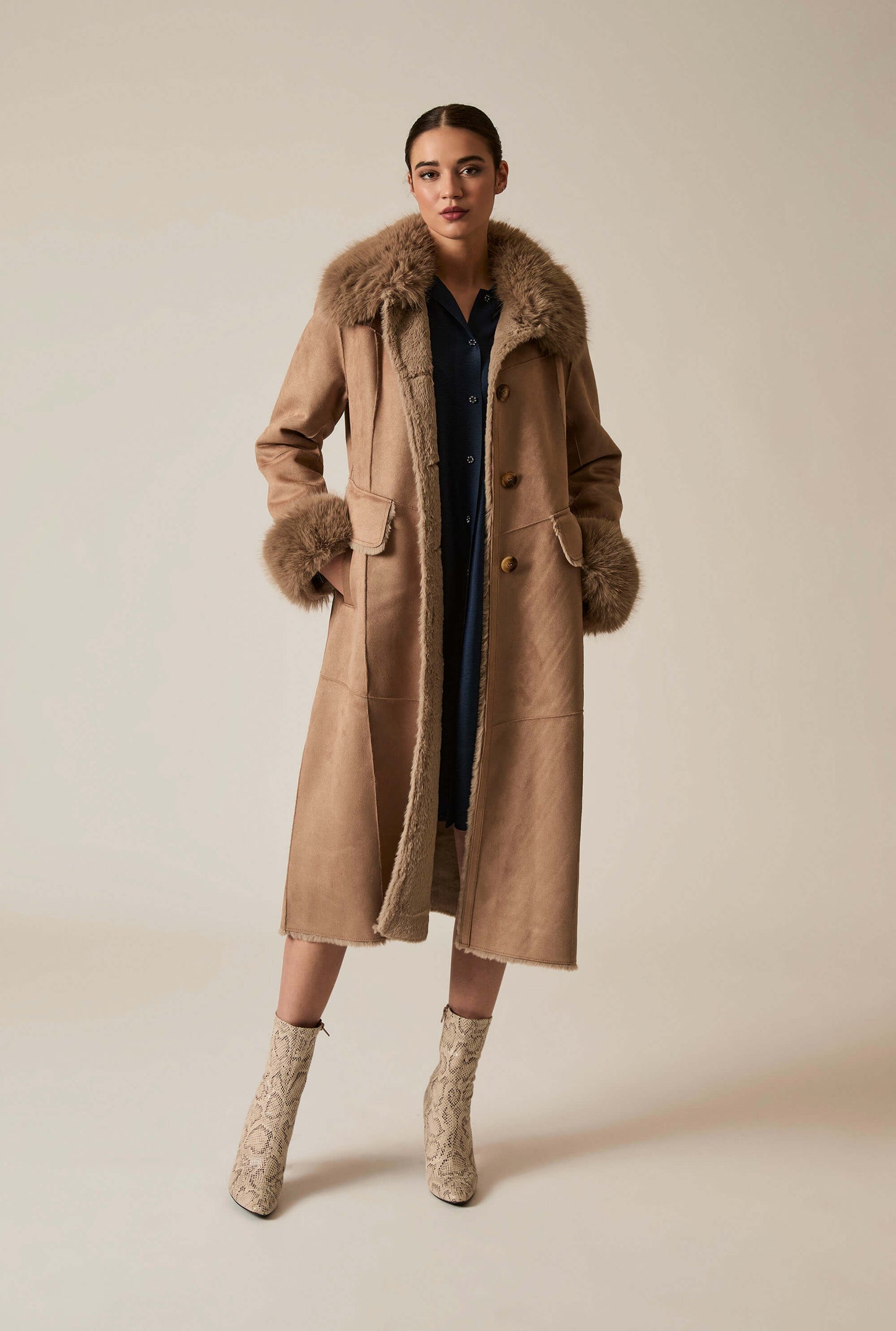 Taupe Faux Fur Coat
