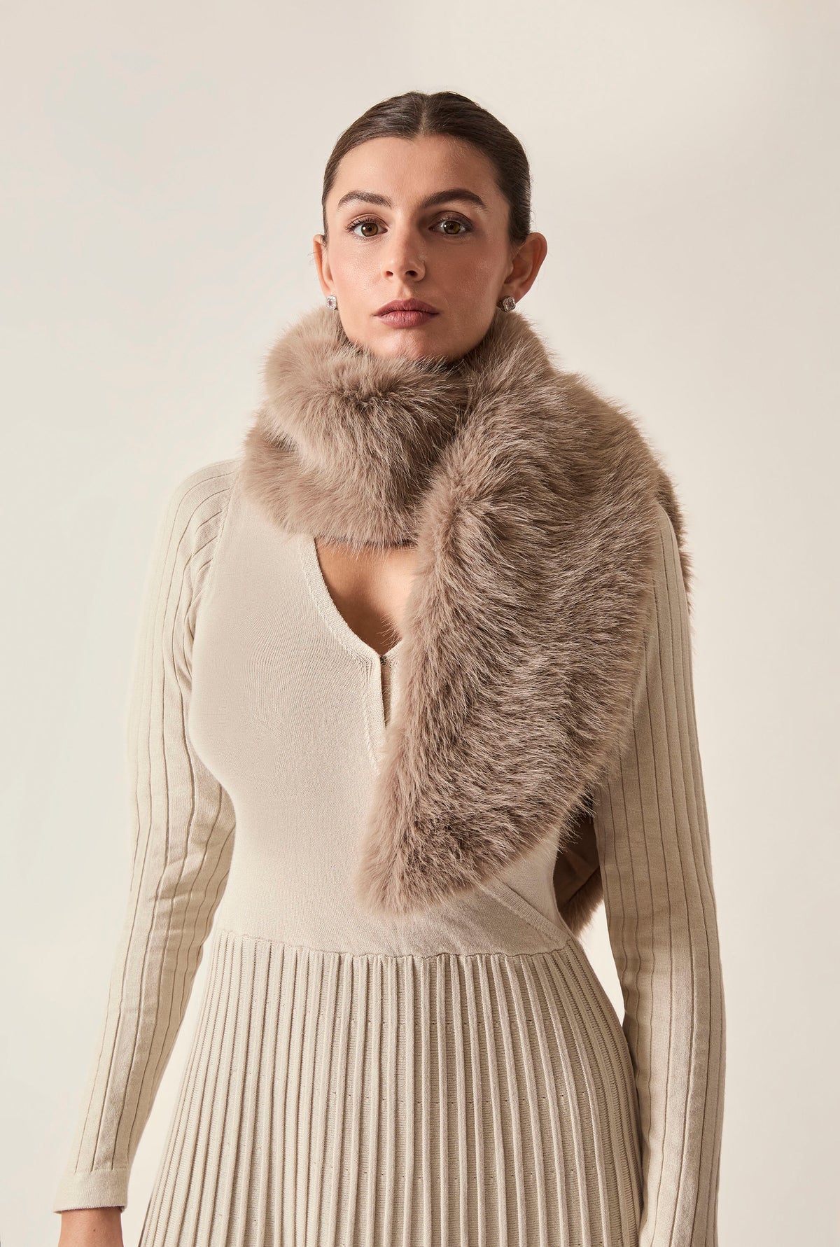 Taupe Faux Fur Loop-Through Scarf