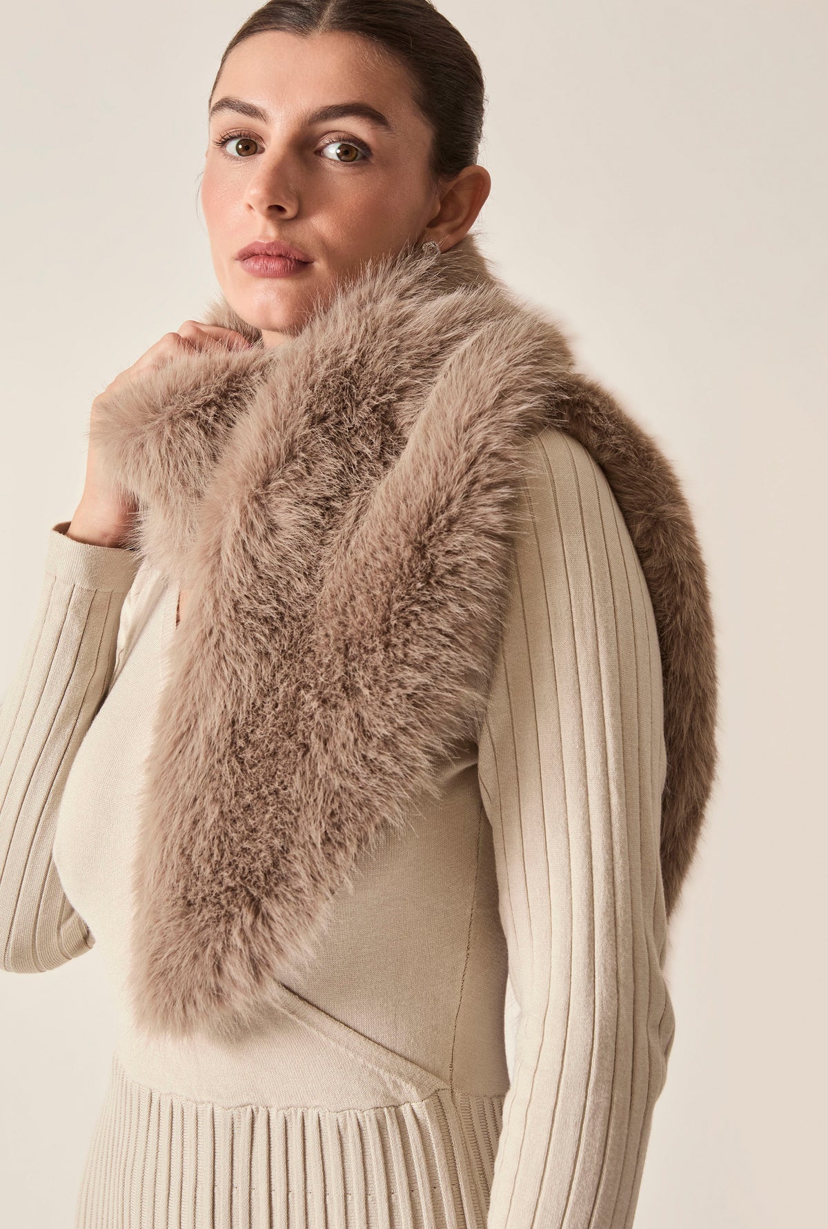 Taupe Faux Fur Loop-Through Scarf