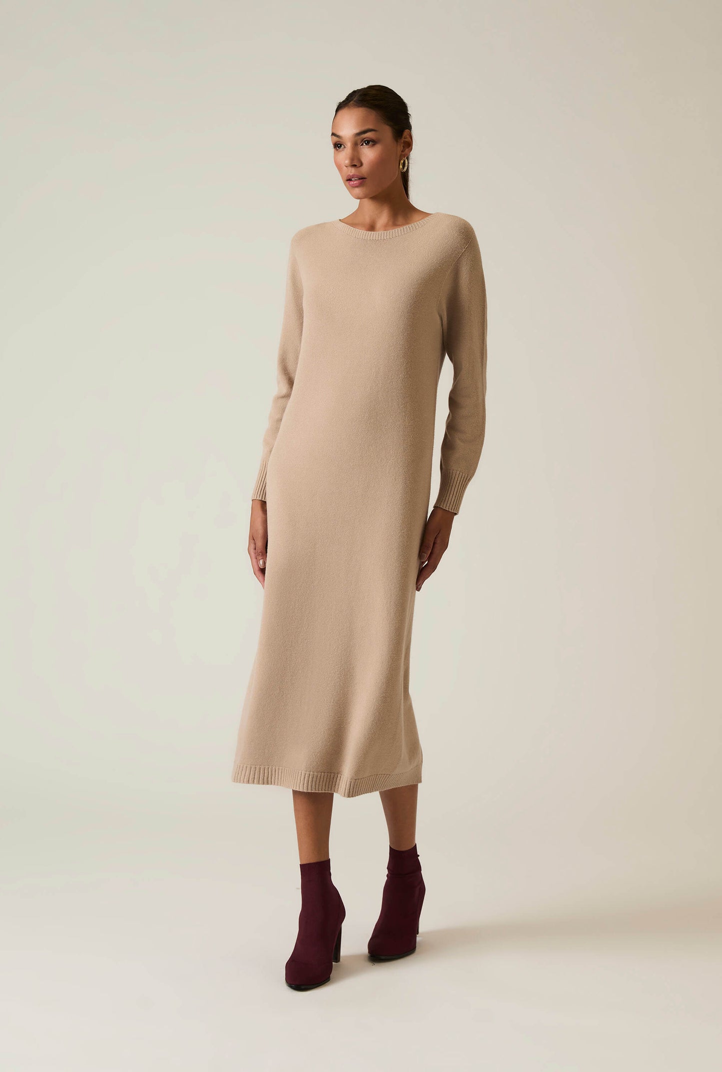 Taupe Knitted Midi Dress