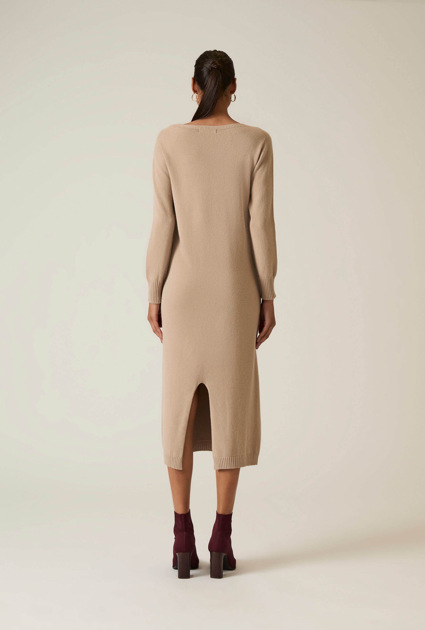 Taupe Knitted Midi Dress
